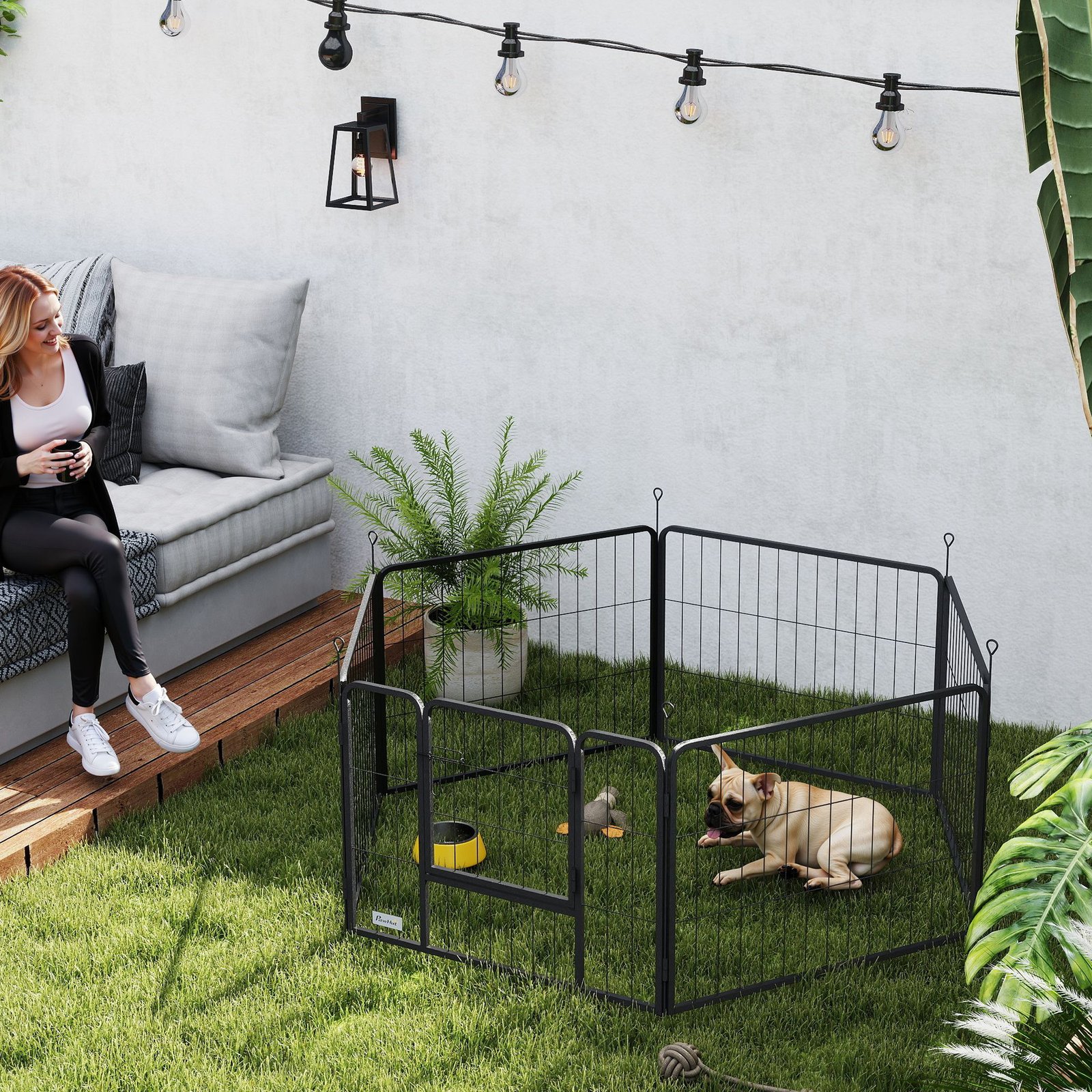 6 Panels Dog Playpen, Portable Detachable Puppy Pen with Door, for Small Dogs, 60cm High, Grey