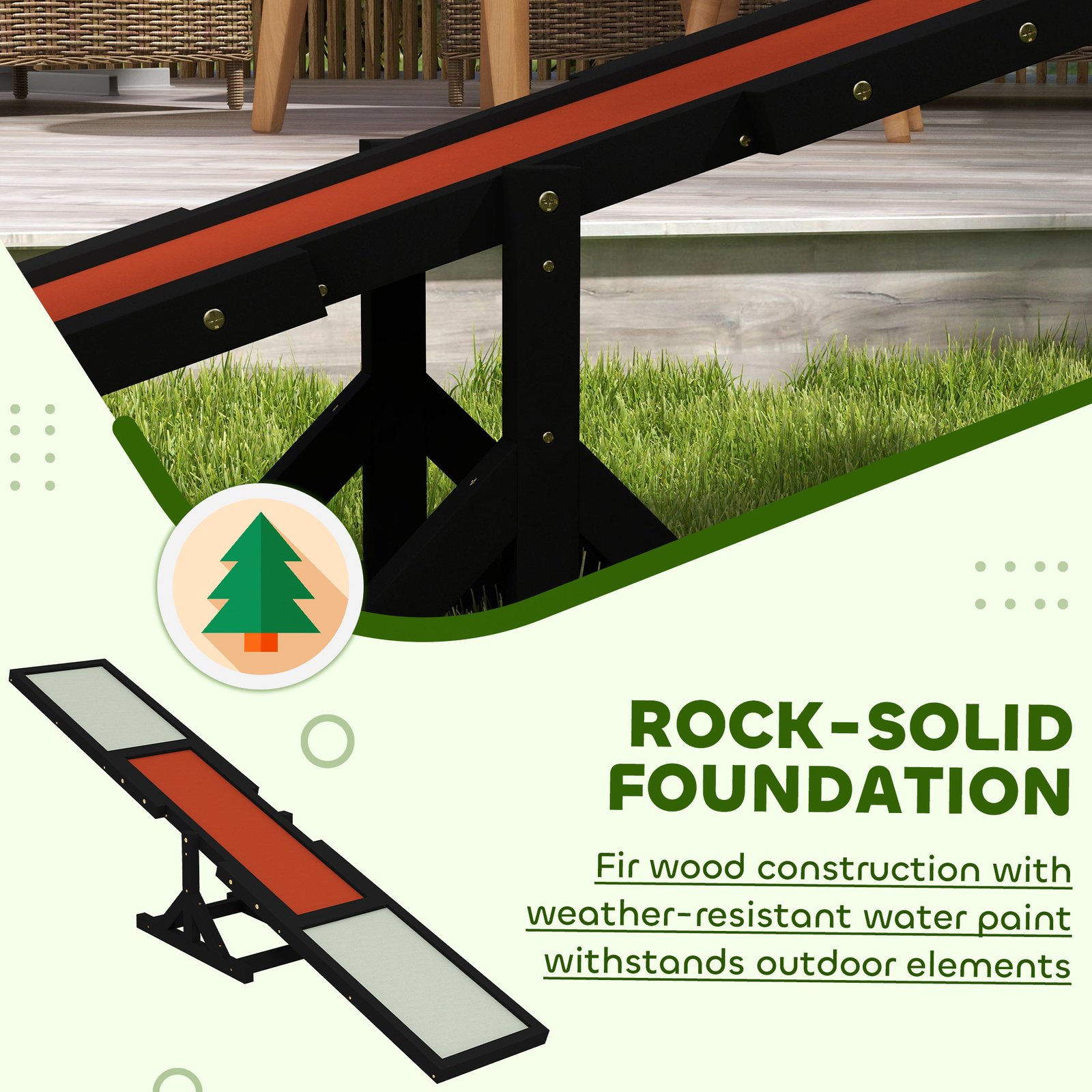 Wooden Pet Seesaw for Big Dogs, Dog Agility Equipment with Anti-Slip Surface - Black