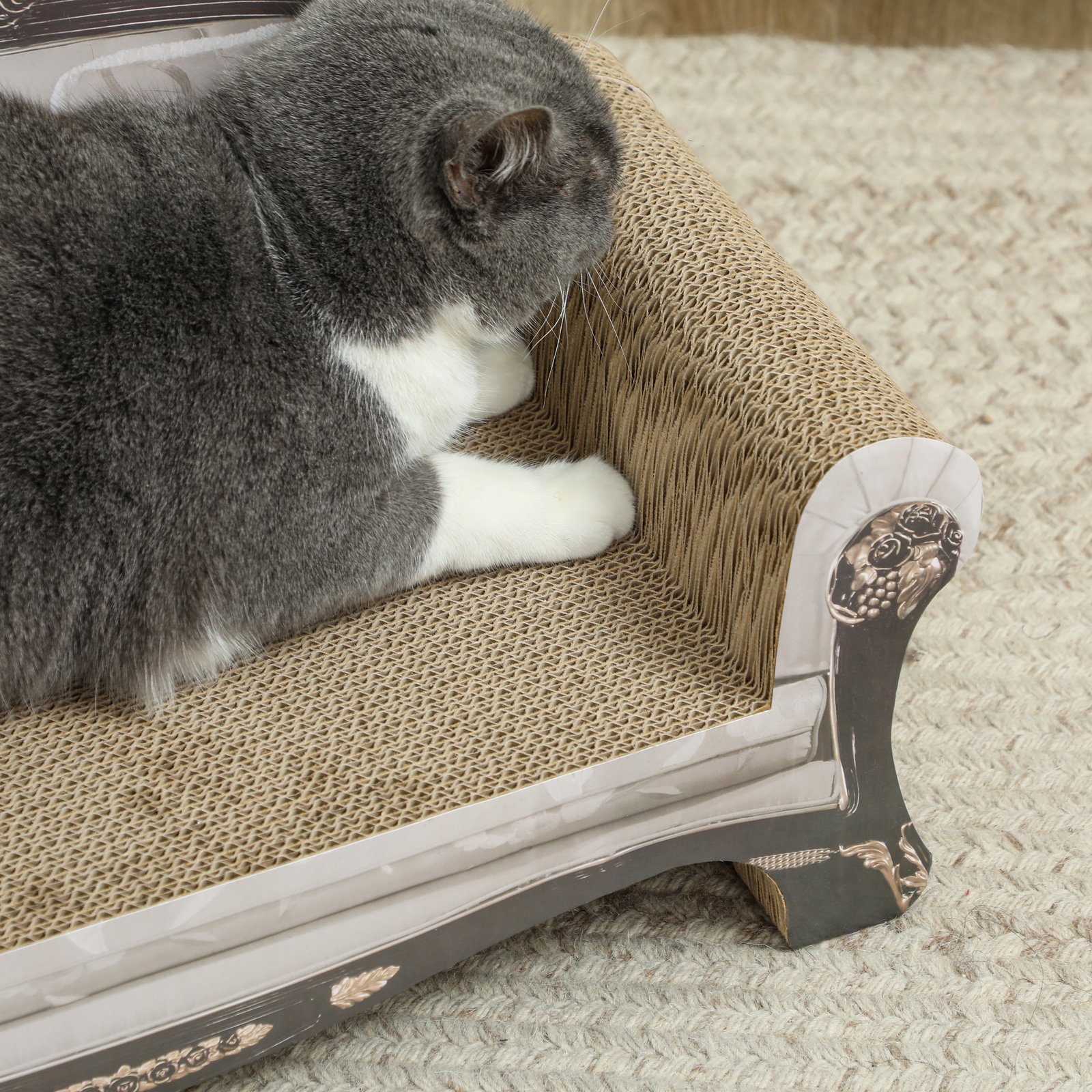 2-in-1 Cat Scratcher with Catnip for Indoor Cats, 29.5 x 56 x 26cm, Brown