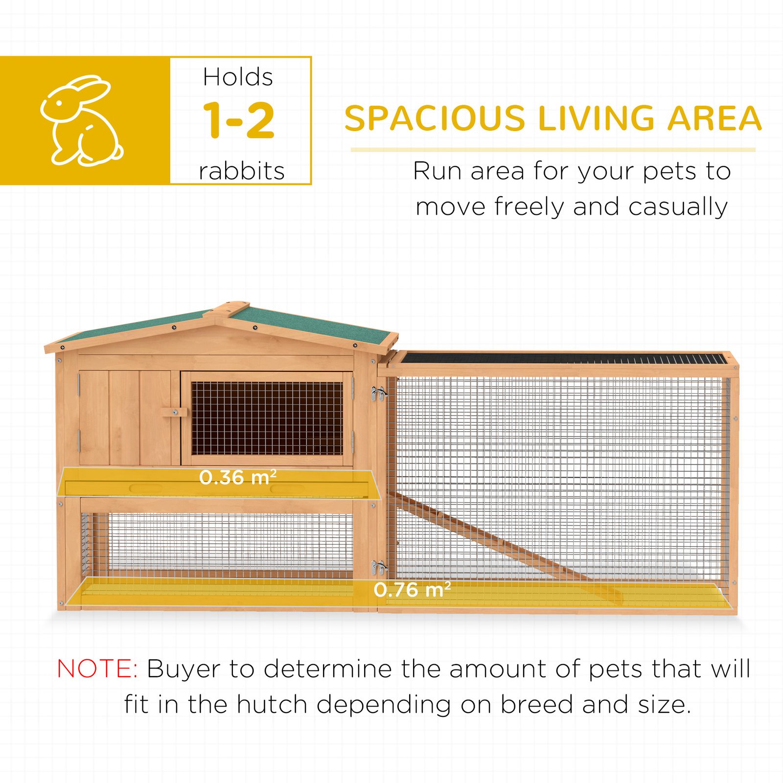 Wooden Rabbit Hutch Guinea Pig hutch House 2 Tier with Rabbit Run for Outdoor Garden Backyard, 85 x 24 x 57cm - Image 5
