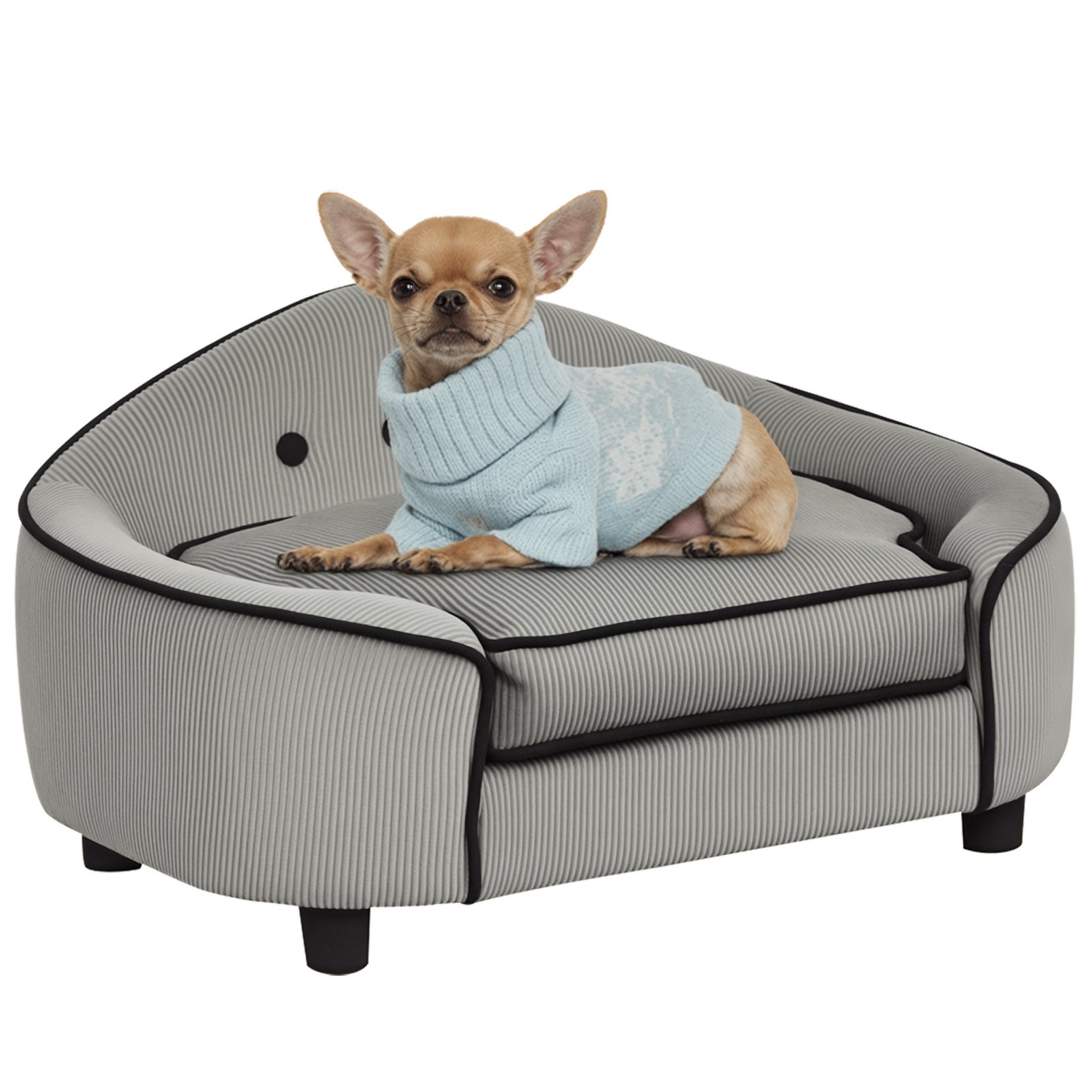 Dog Sofa for XS and S Size Dogs, Pet Chair Bed with Soft Cushion, Cat Sofa Couch with Washable Cover, Wooden Frame, 66.5 x 45 x 35.5 cm, Grey