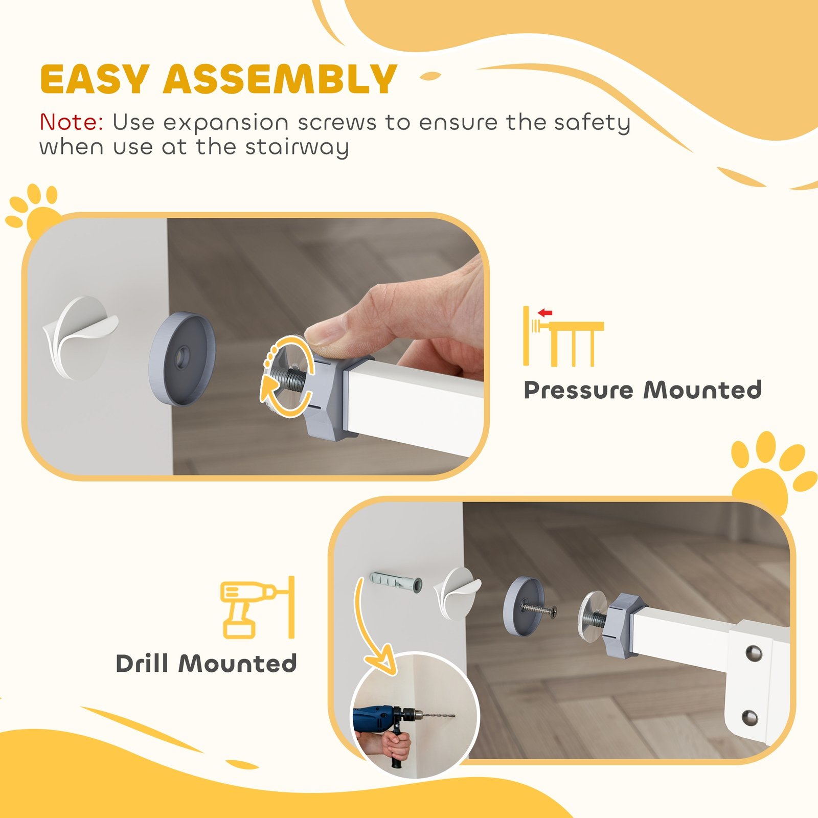 Adjustable Safety Gate w/ Two Extensions, Four Adjustable Screws, White