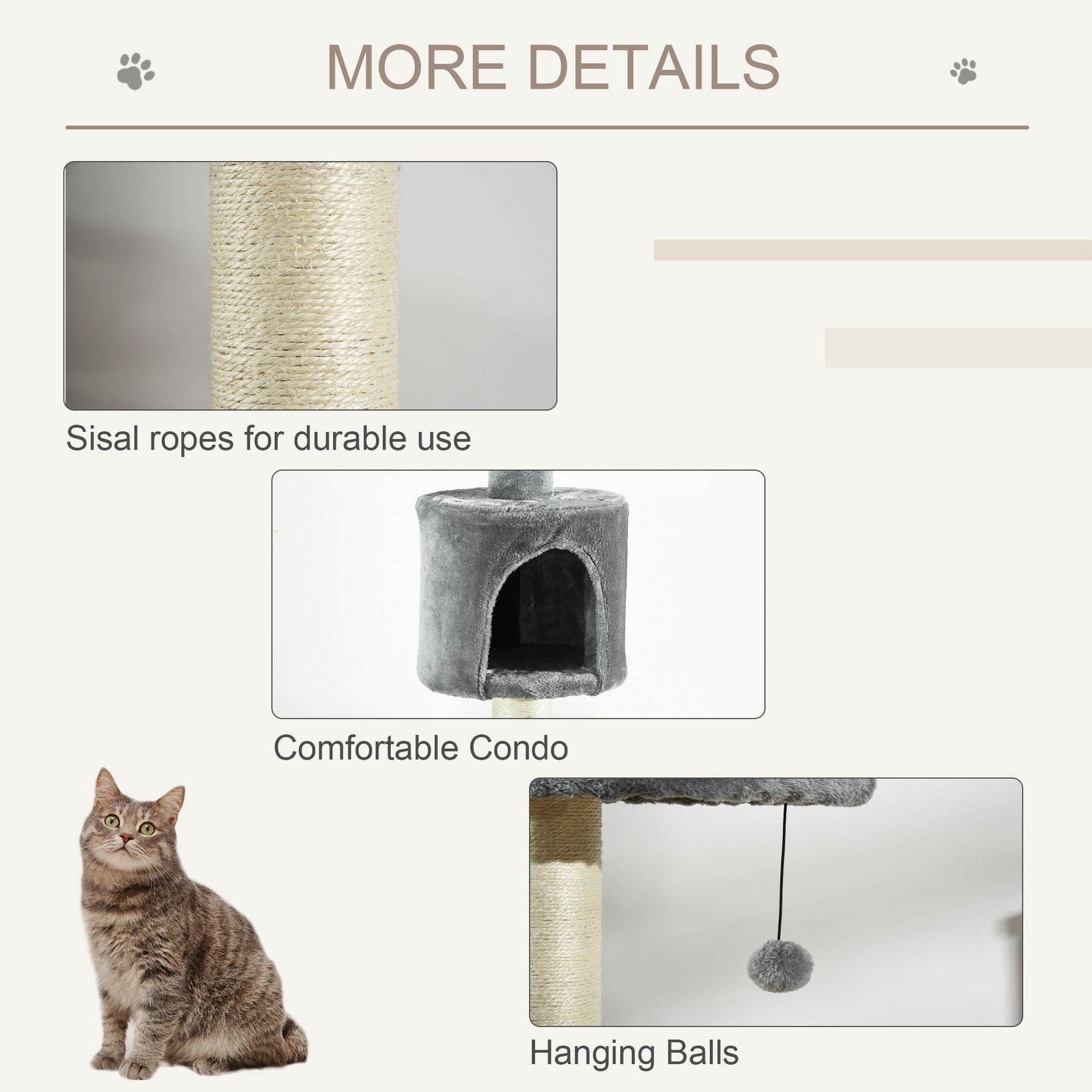 Floor to Ceiling Cat Tree for Indoor Cats, Kitten Tower, Condo, Multi-Layer Activity Center, Indoor Pet Play House with Solid Scratching Post Hanging Balls, Light Grey
