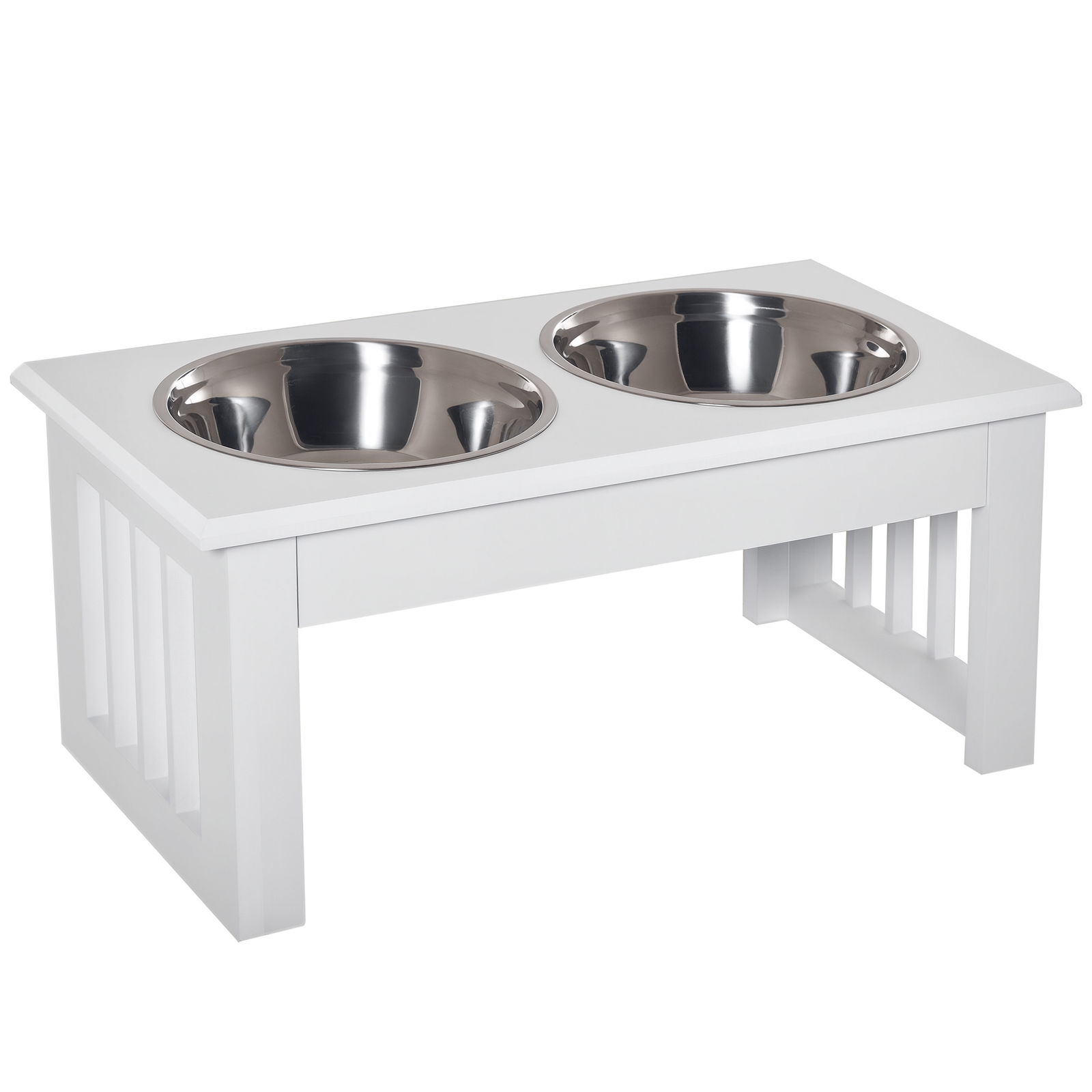 Raised Dog Feeding Bowls with Stand, Stainless Steel for Extra Small and Small Dog, 44L x 24W x 15H cm - White