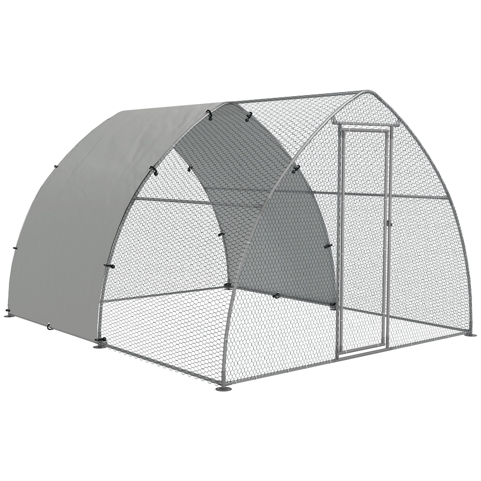 Galvanised Outdoor Chicken Coop, with Cover, for 8-12 Chickens, Hens, Ducks, Rabbits, 3 x 3.8 x 2.2m - Silver Tone