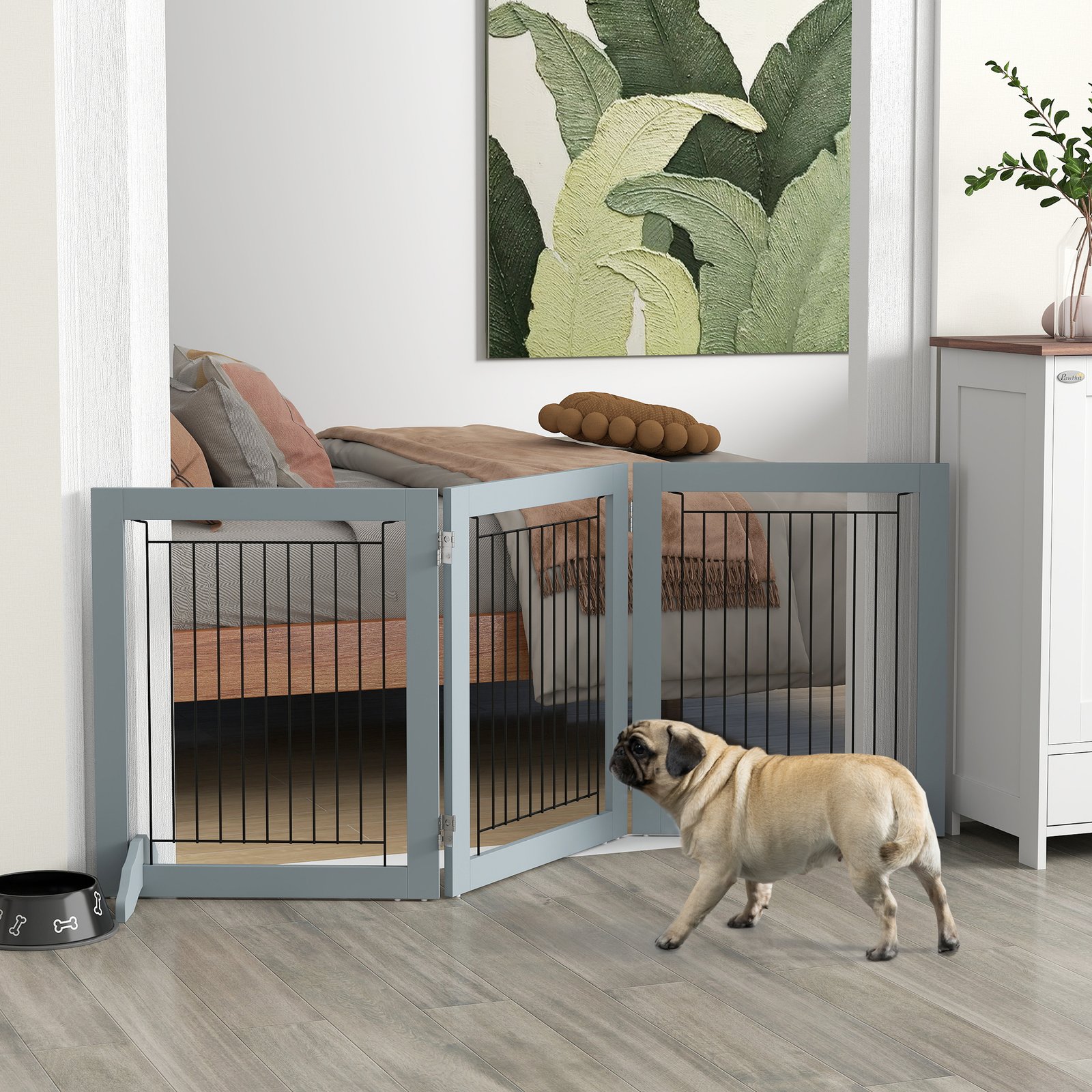 Foldable Pet Gate, with Three Panels & Two Support Feet - Grey - Image 9