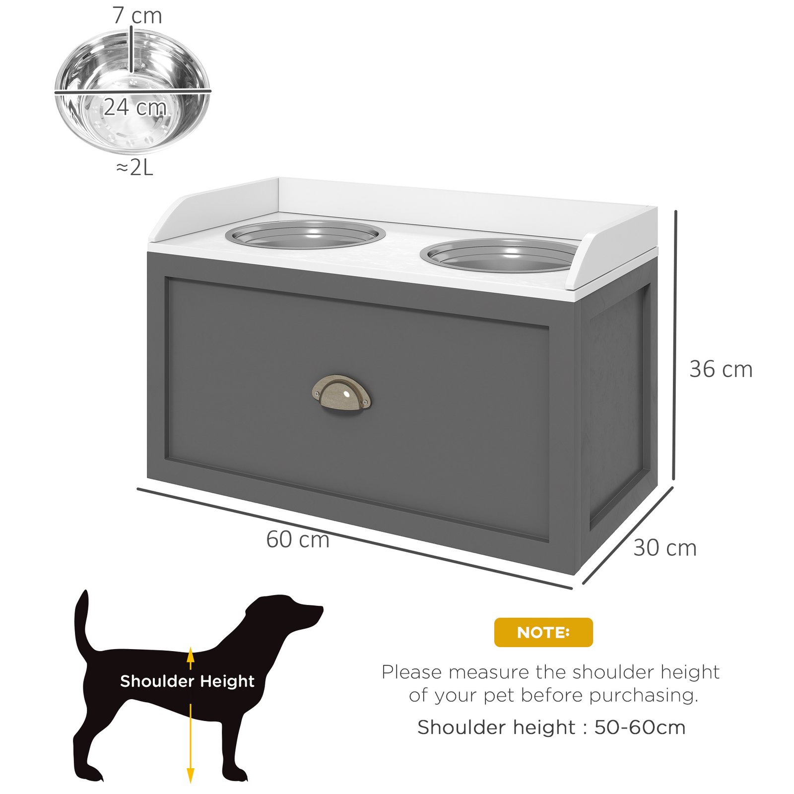 Stainless Steel Raised Dog Bowls, with 21L Storage Drawer for Large Dogs - Grey - Image 3