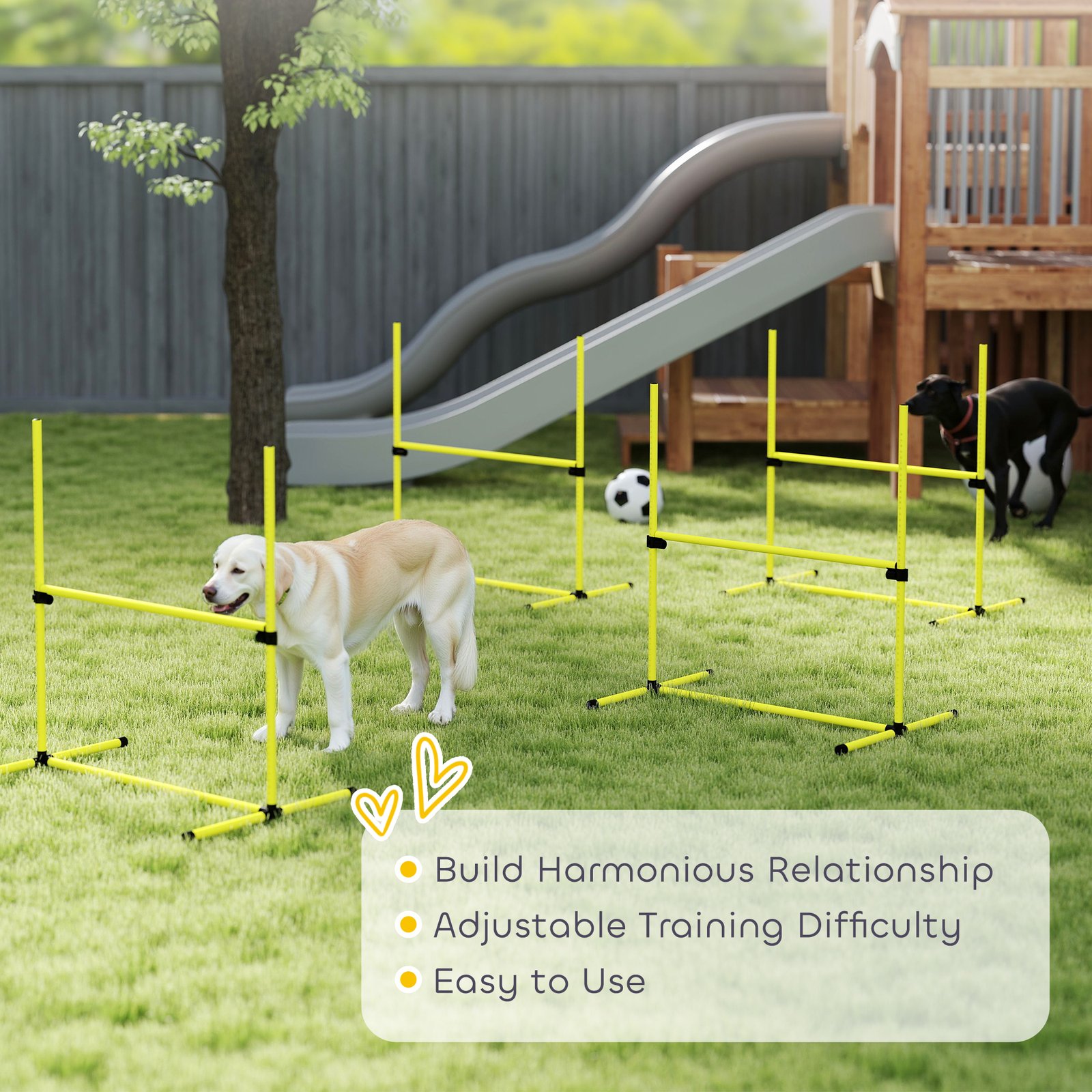 4 Pieces Dog Agility Training Equipment, Adjustable Height Jumps Hurdle with Carrying Bag for Outdoor, Yellow