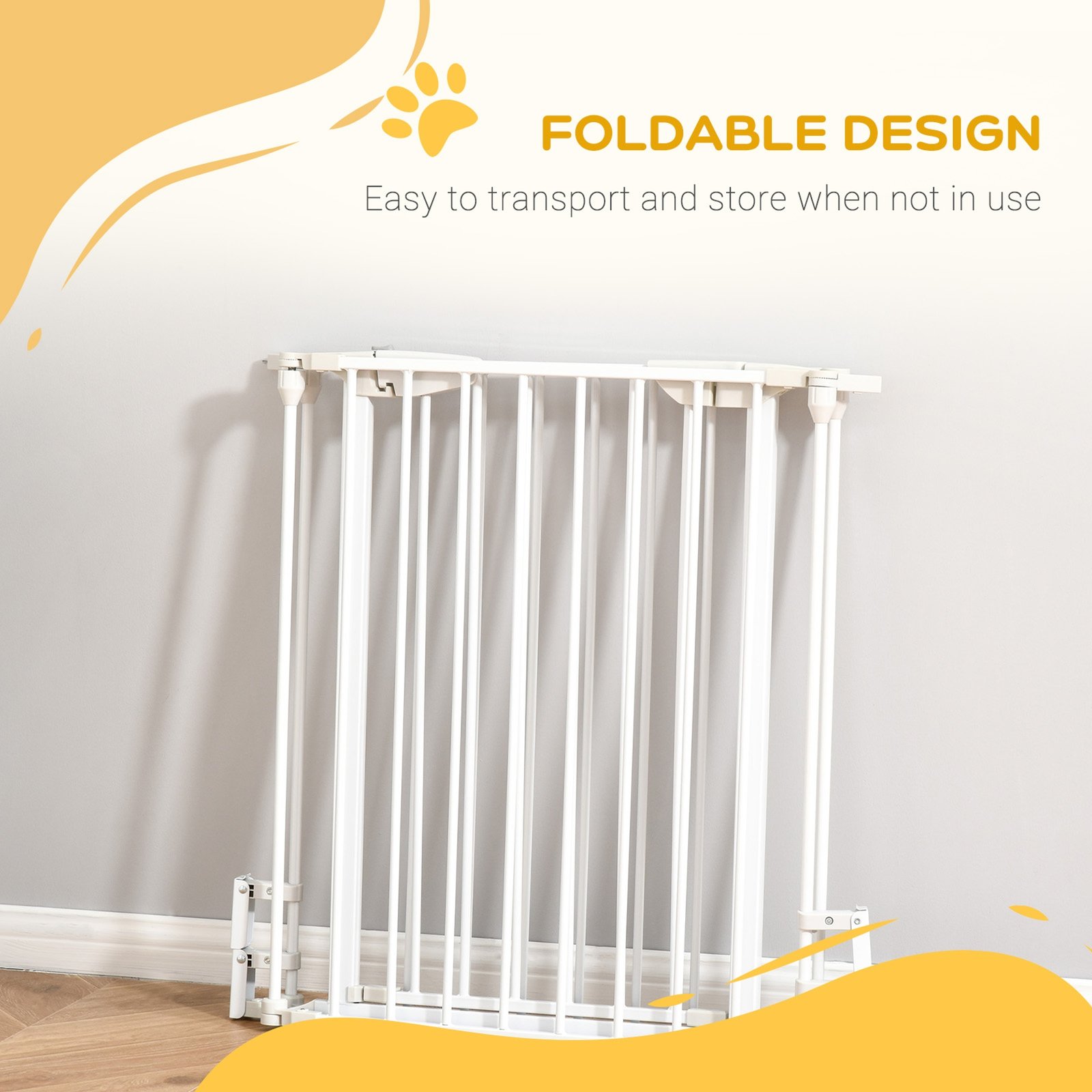 Pet Safety Gate, 3 Panels Playpen Fireplace, Foldable Metal Fence, Stair Barrier, Room Divider, Fire Guard w/ Automatic Closing Door, White