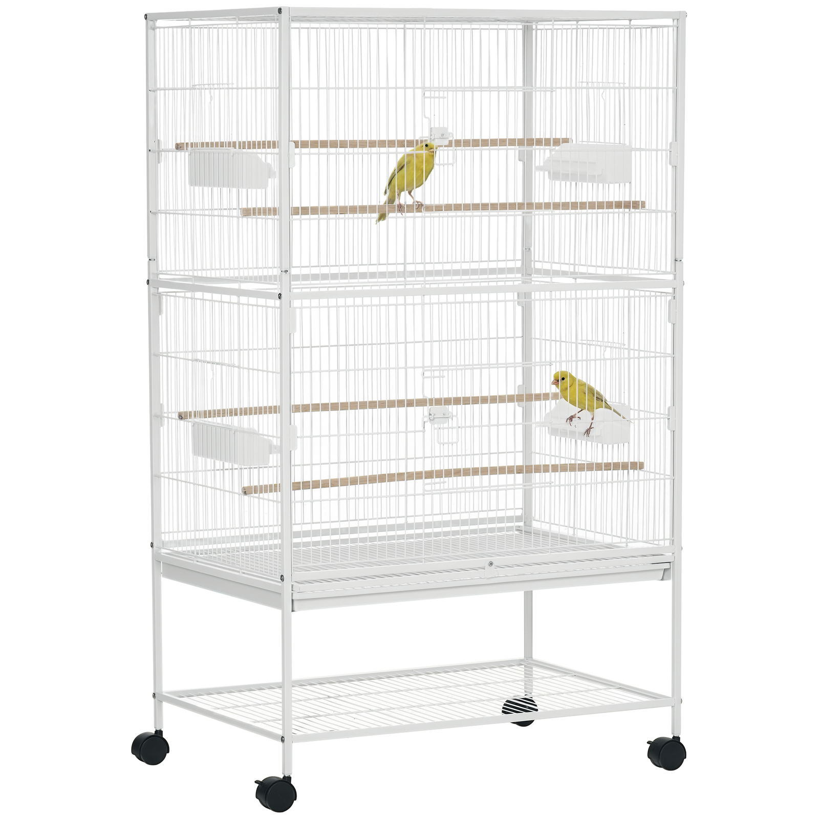 Large Bird Cage Budgie Cage for Finch Canaries Parakeet with Rolling Stand, Slide-out Tray, Storage Shelf, Food Containers, White