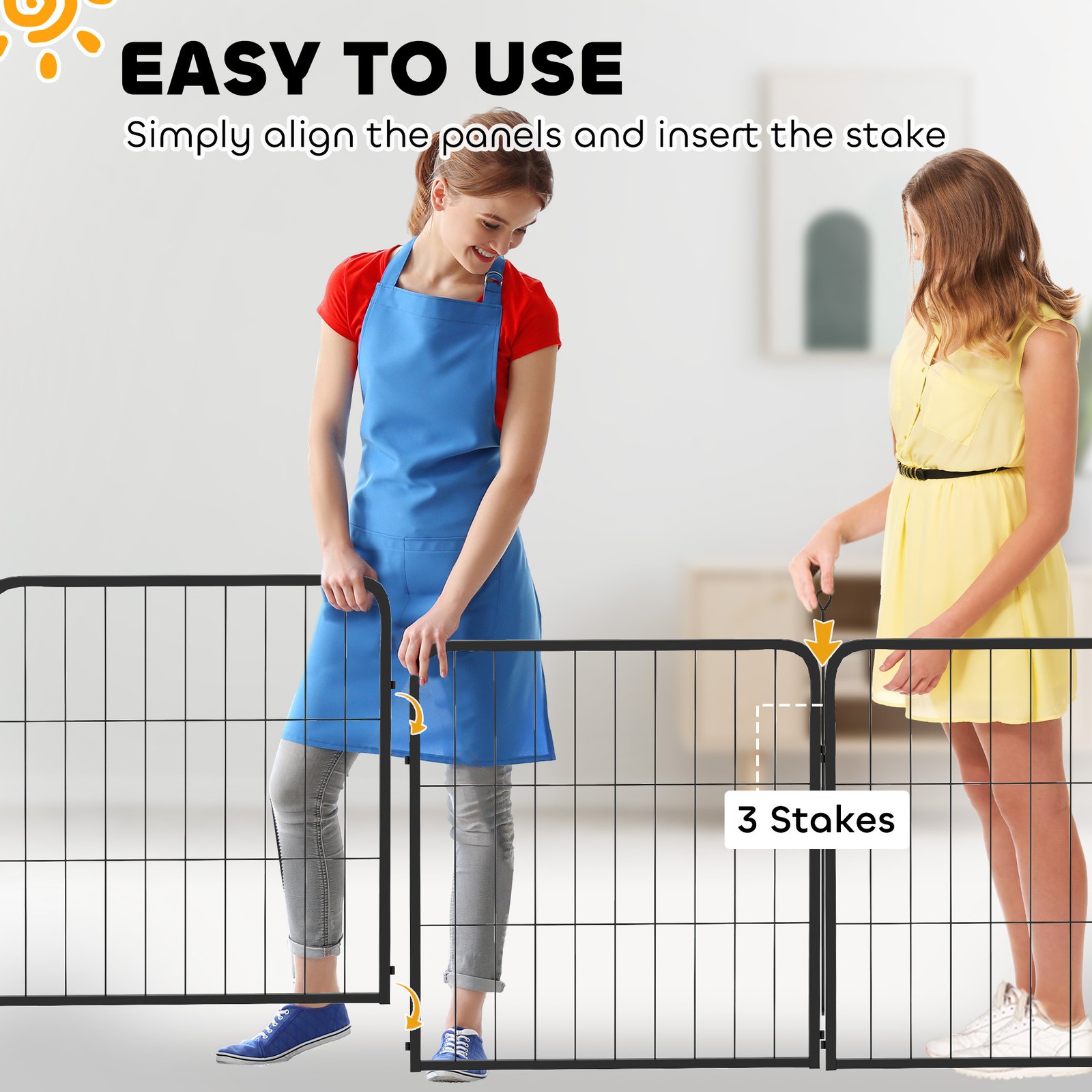 Two-Piece Dog Pen Expansion Pack for Small Dogs, 60cm Tall Animal Pen with Three Connecting Stakes