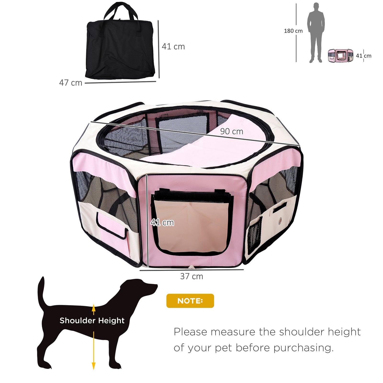 600D Oxford Soft Fabric Kennel, Portable Lightweight Cat Dog Playpen, Foldable Pet Puppy Rabbit Guinea Pig Pen Run Dia 90 x 41H cm Indoor & Outdoor Pink
