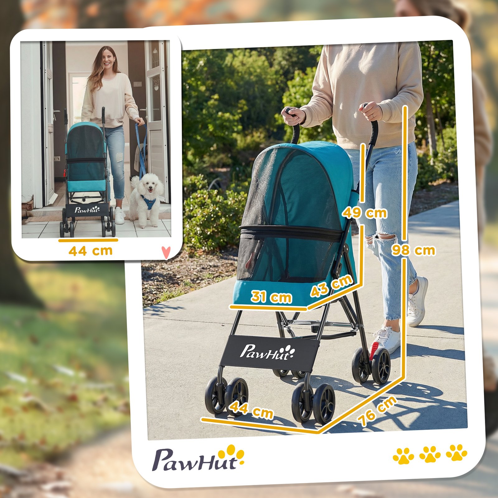 Dog Stroller, Foldable Cat Dog Pram for Miniature Breeds, Pet Stroller with Brake, Mesh Windows, Dark Green - Image 3