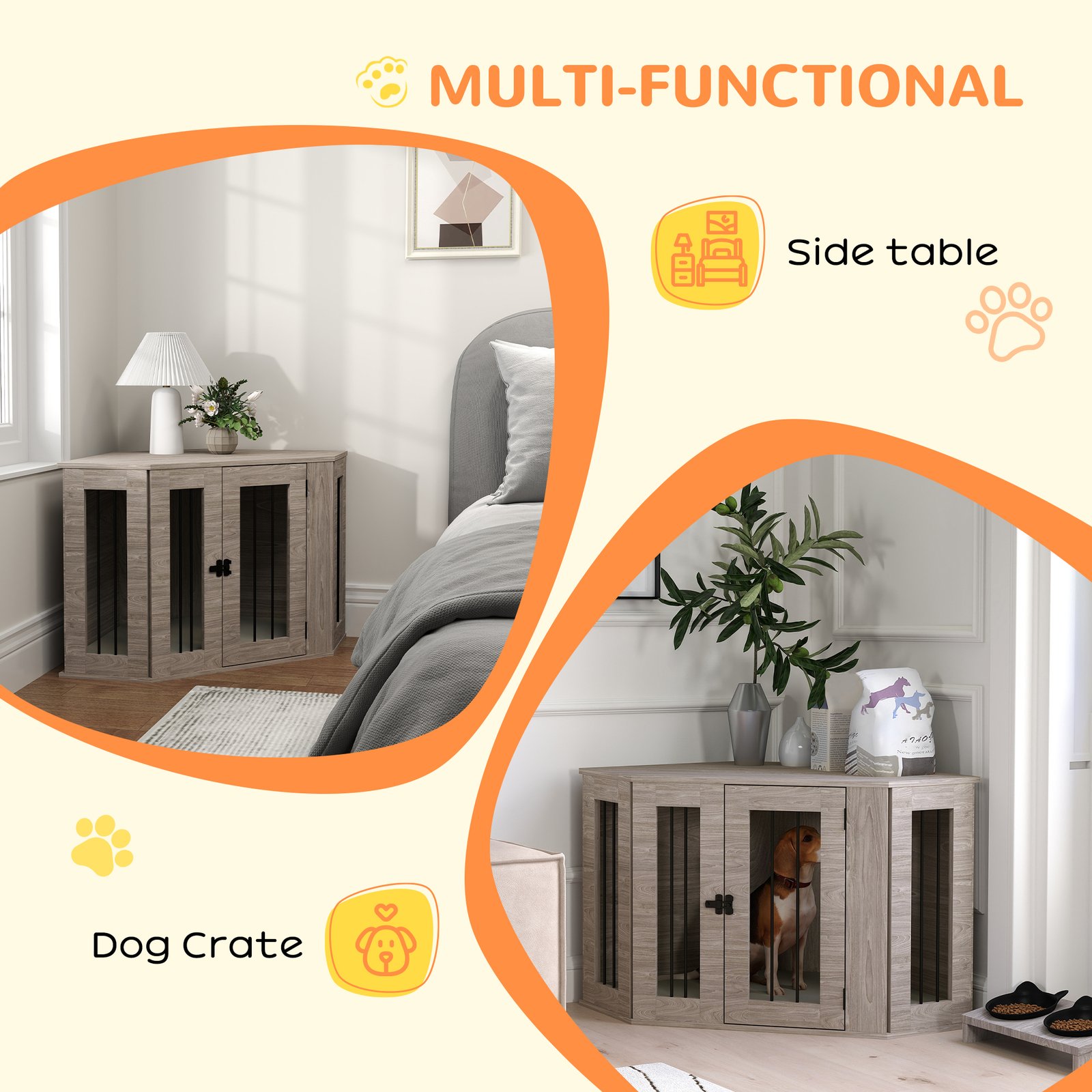 Dog Crate Furniture Side Table, with Cushion, 104 x 55 x 63cm - Walnut Brown - Image 4