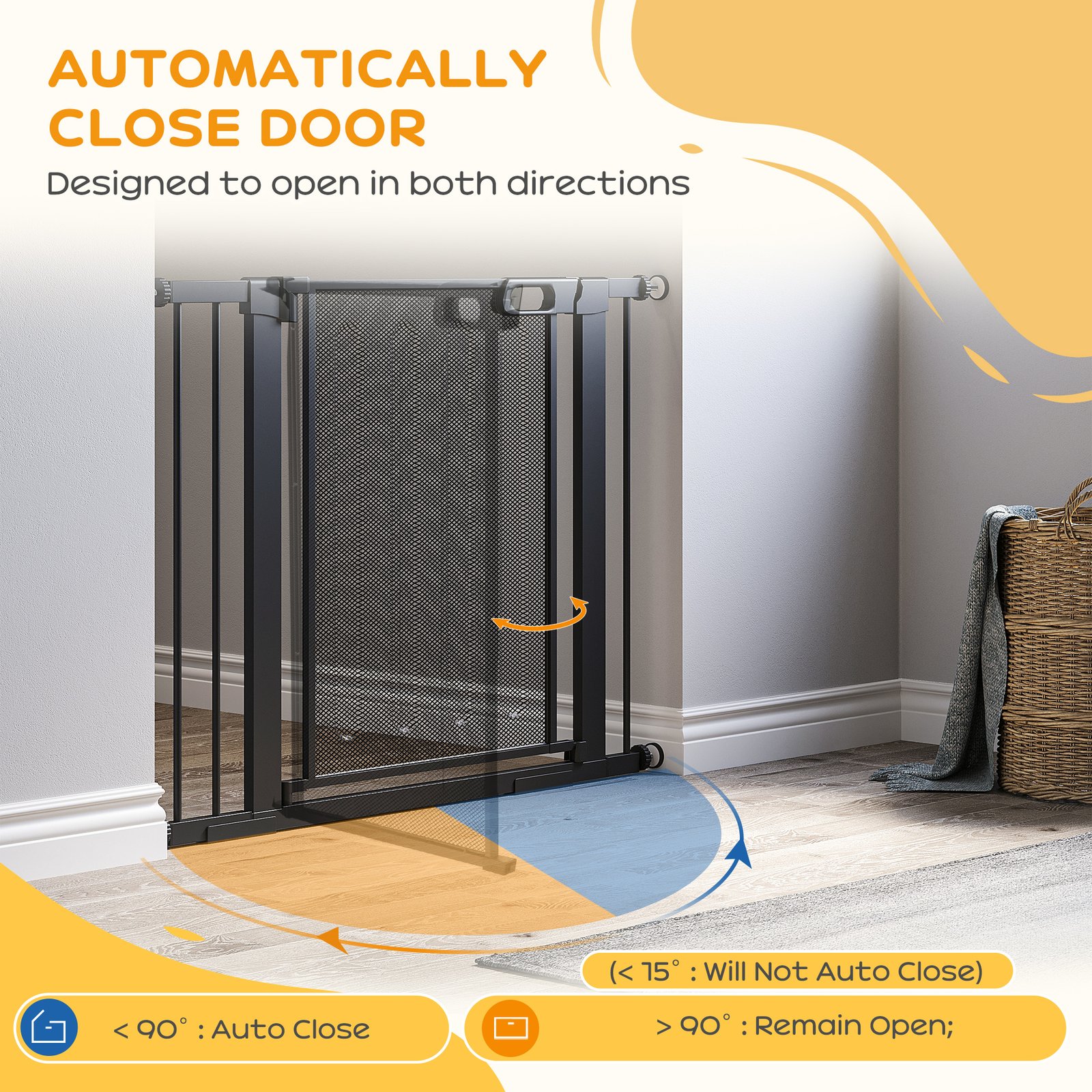 Pressure Fit Safety Gate, for Staircases, Hallways, Doorways w/ Extensions Kit, 75-103CM Adjustable Width - Black - Image 5