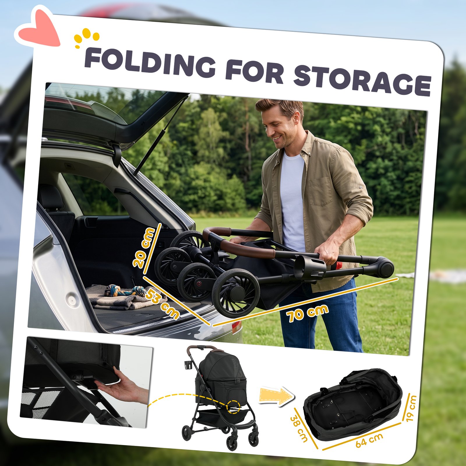 Dog Stroller, 3 in 1 Foldable Pet Stroller for Small Puppy Cat with Detachable Travel Carrier, Storage Basket, Black
