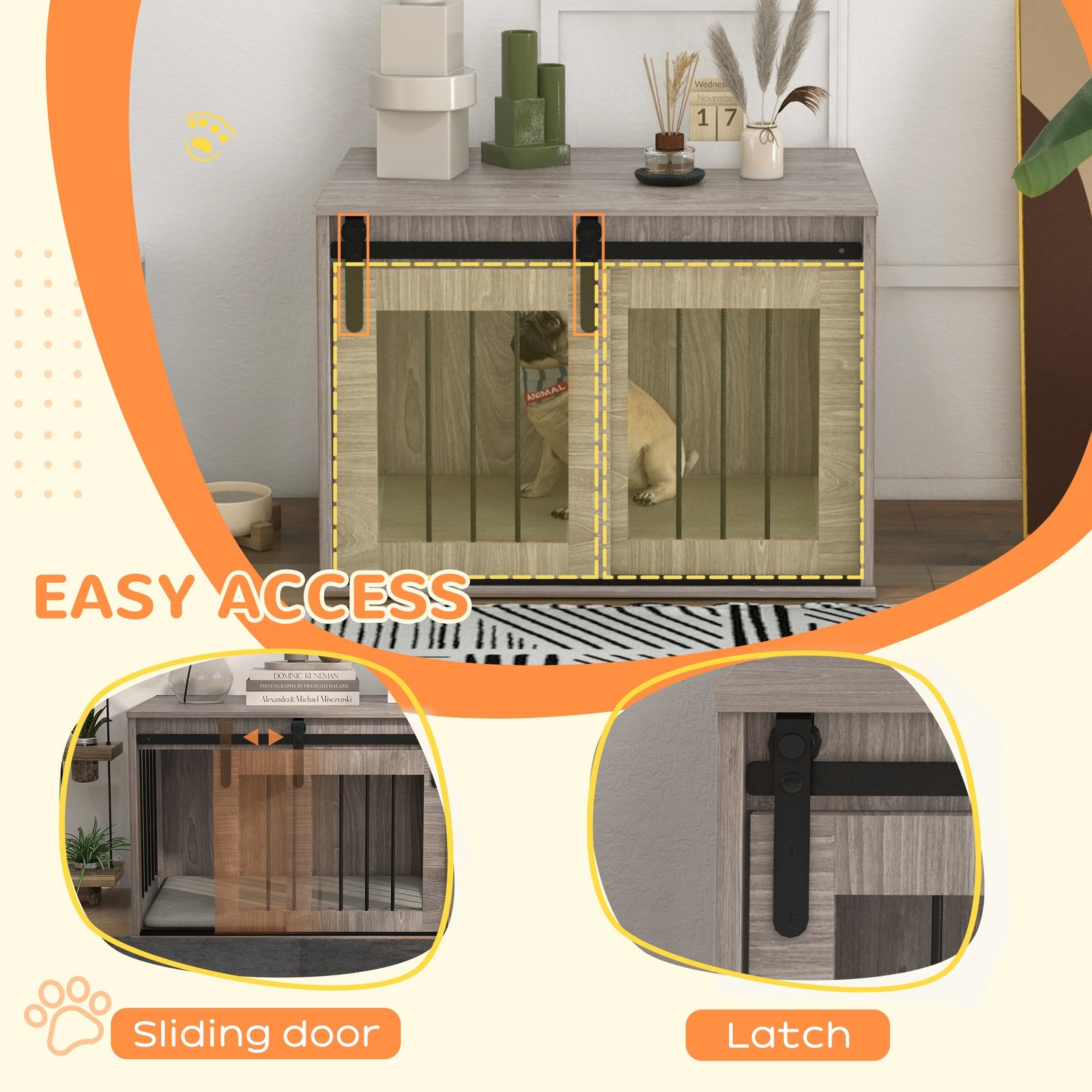 Dog Crate Furniture with Removable Cushion for Medium Dogs, 80 x 54 x 57cm - Brown