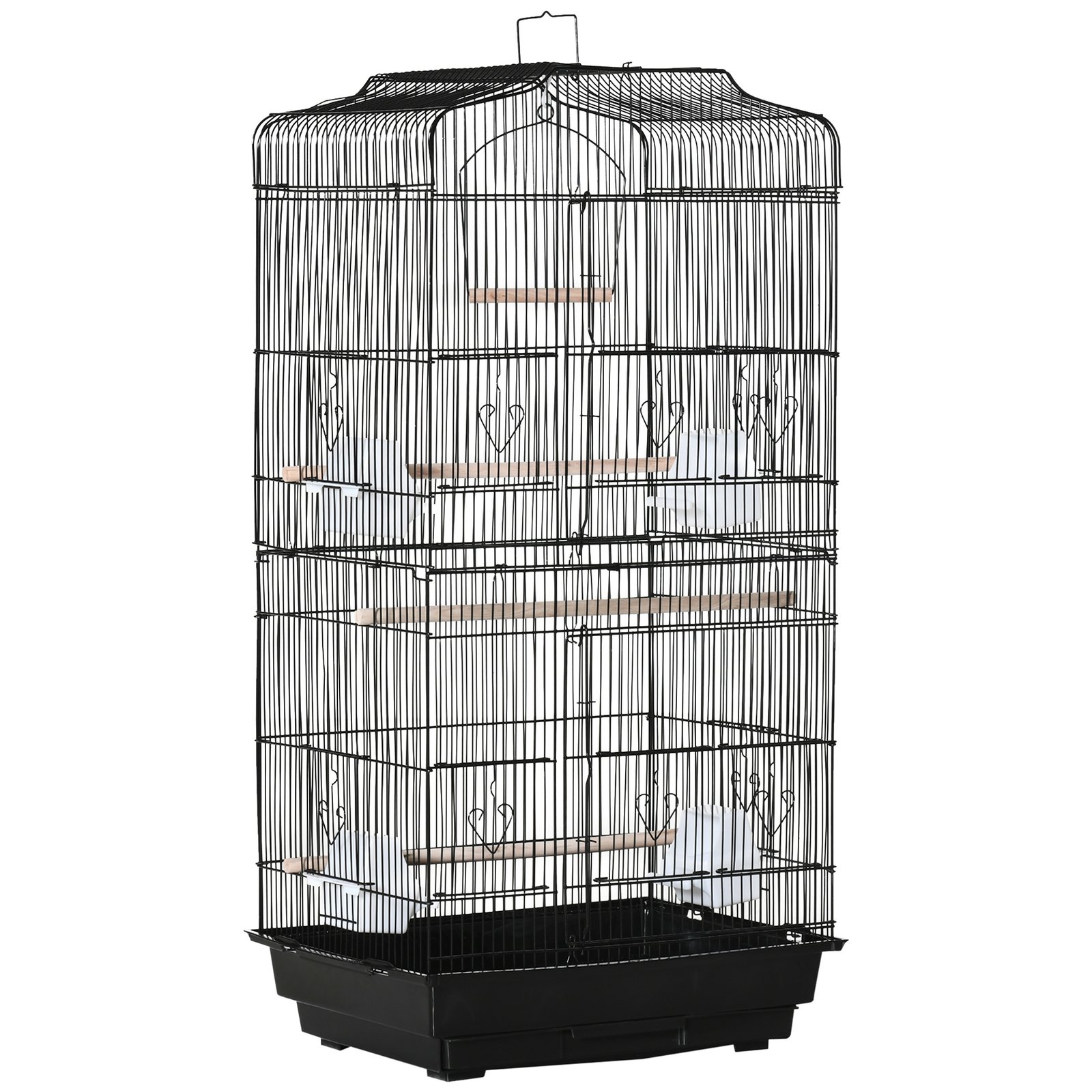 Large Metal Bird Cage with Stand, Perches, Food Bowls, Swing, for Budgies, Finches, Black