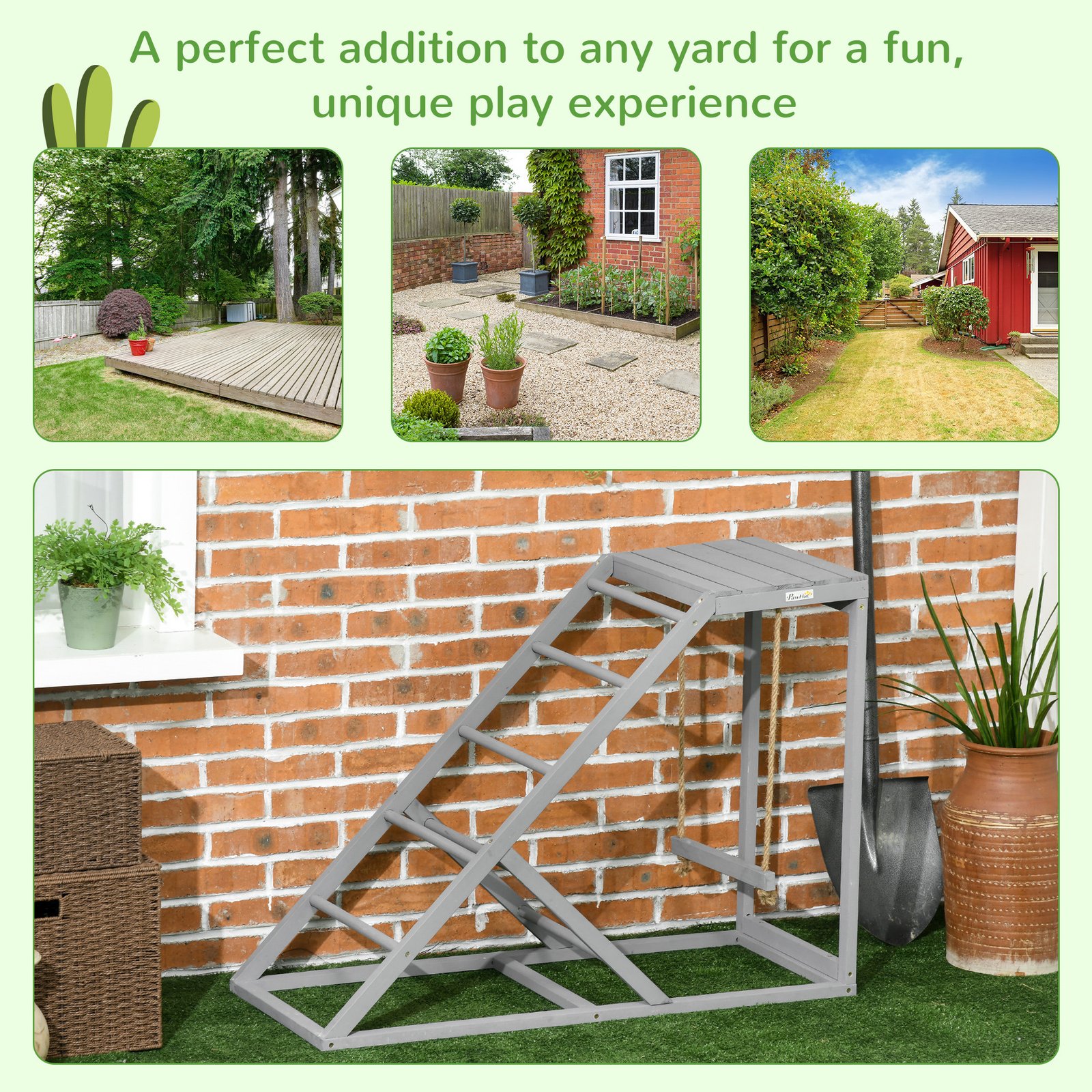 Wooden Chicken Coop Toy with Swing, Ladder, Platform, Grey - Image 5