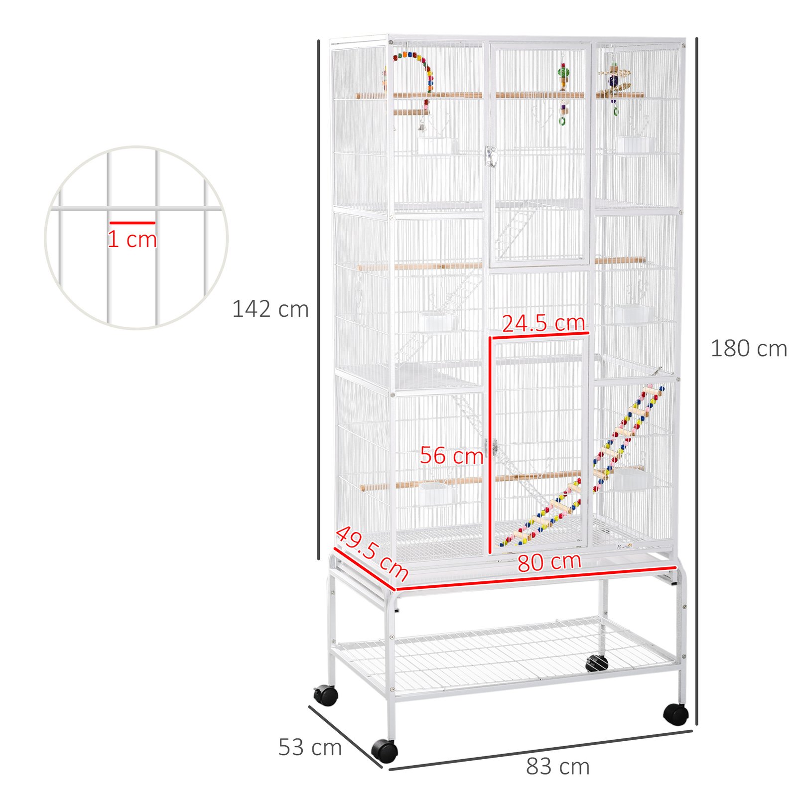Large Bird Cage Budgie Cage 3 Tier Aviary with Stand Wheels, Toys, Ladders, Shelf for Canaries, Finches, Cockatiels, Parakeets - White - Image 3