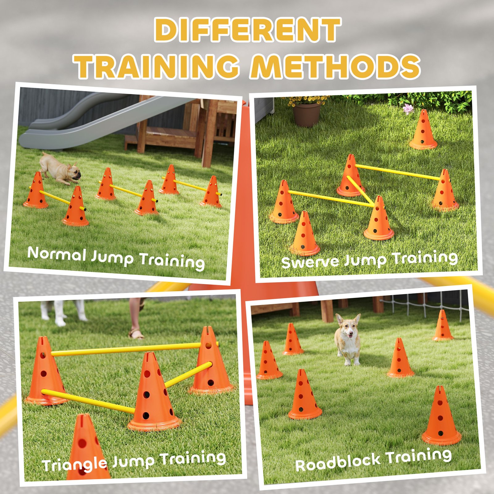Dog Agility Equipment Set of Six Cones, Six Poles with Carry Bag, Three-Piece Adjustable Height Jumping Obstacles Orange - Image 5