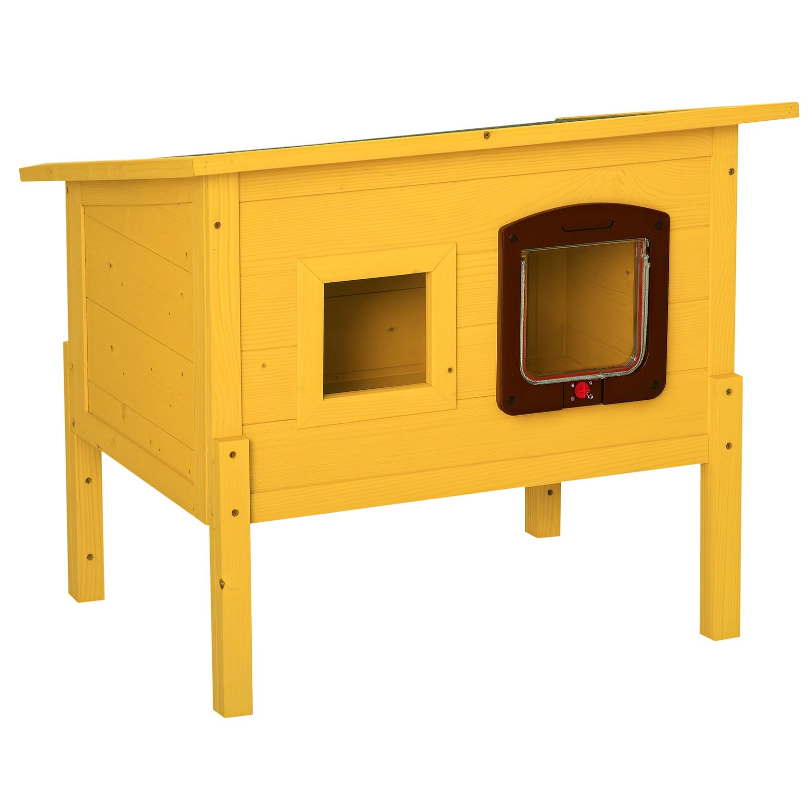 Garden Wooden Cat House Hide Cage Outdoor Pet Play Home Waterproof Roof Kitty Shelter Kennel w/ith Door & Window