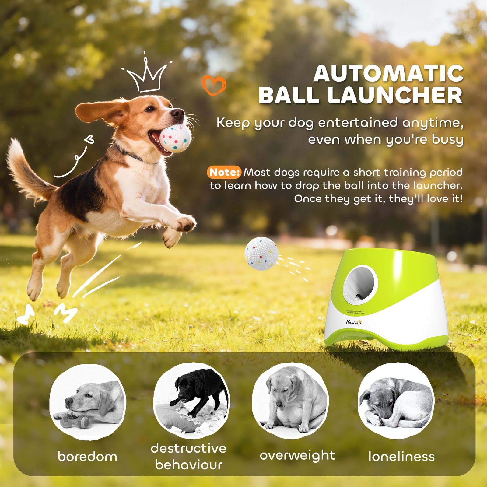 Automatic Dog Ball Launcher with 5 ETPU Balls 2.3", 3 Distance Settings 20/33/46ft, Green - Image 4