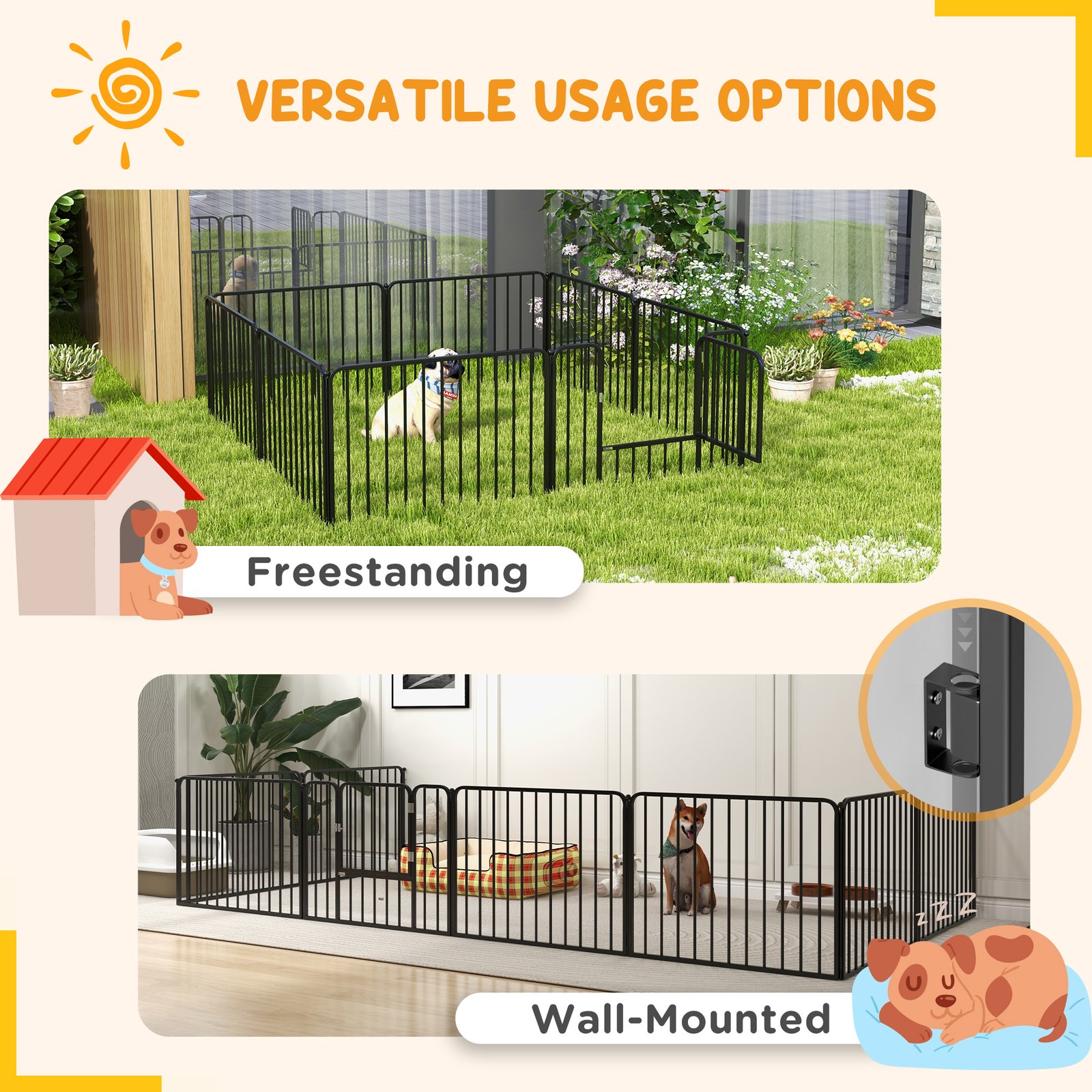 60cm 8 Panels Heavy Duty Dog Pen, Pet Playpen for Indoors, Outdoors, Small Dogs - Image 6