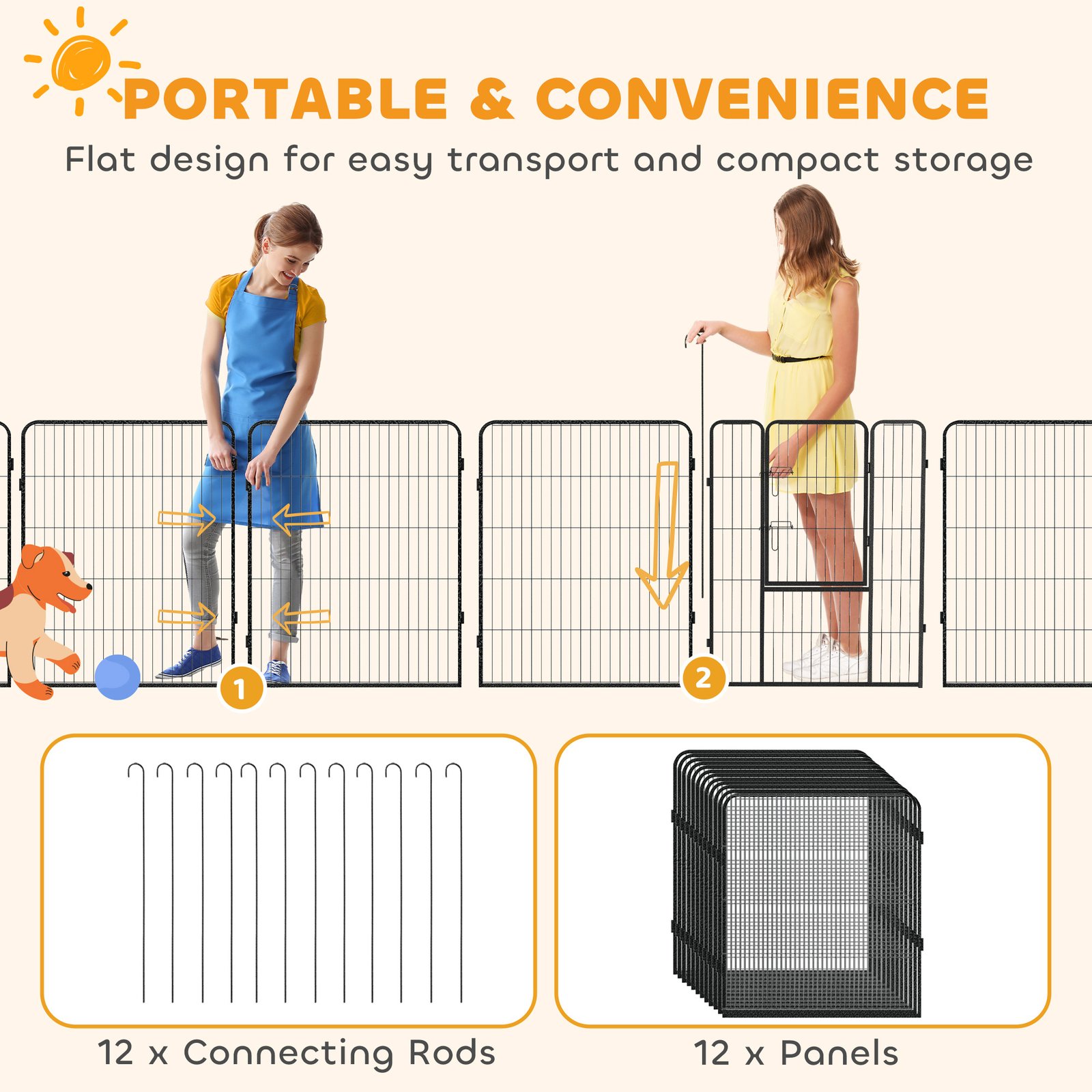 12 Panels Heavy Duty Puppy Playpen, for Small Dogs, Indoor and Outdoor Use - Silver