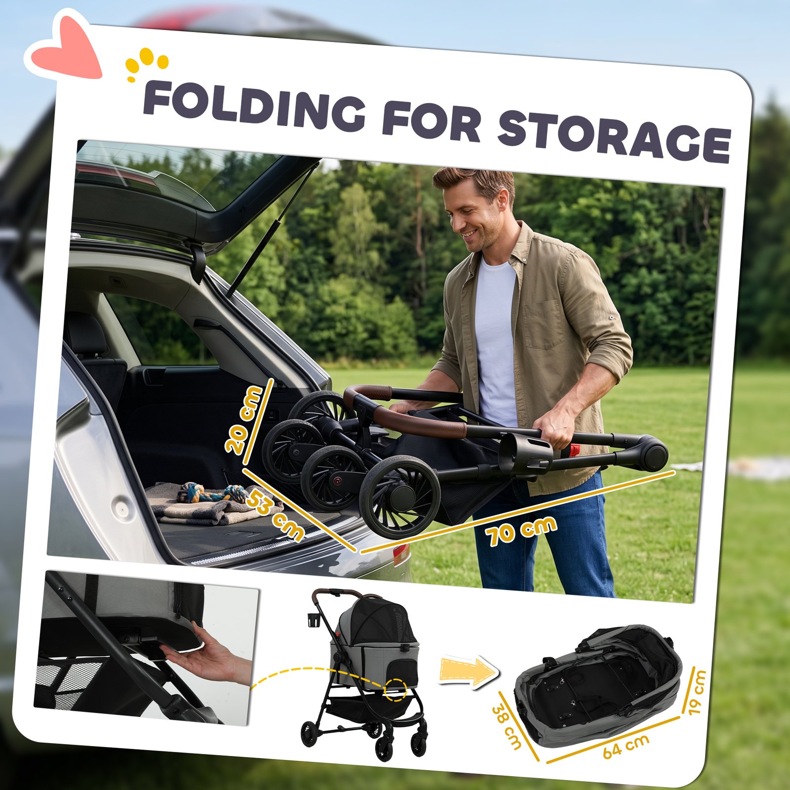 Dog Stroller, 3 in 1 Foldable Pet Stroller for Small Puppy Cat with Detachable Travel Carrier, Storage Basket, Grey