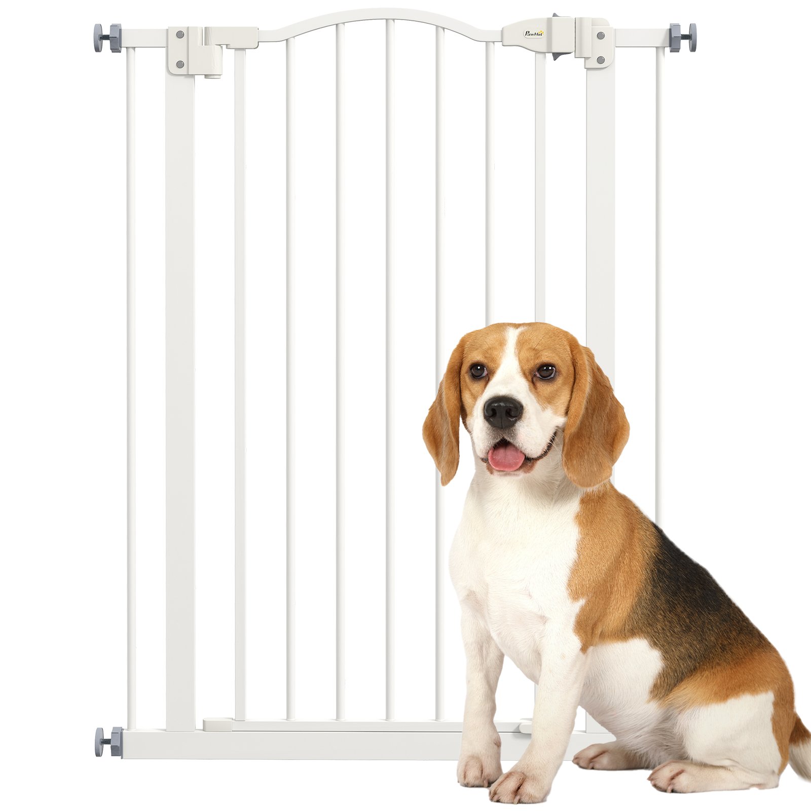 Pressure Fit Dog Stair Gate No Drilling Safety Gate Auto Close for Doorways, Hallways, 74-80cm Adjustable, 94cm Tall, White