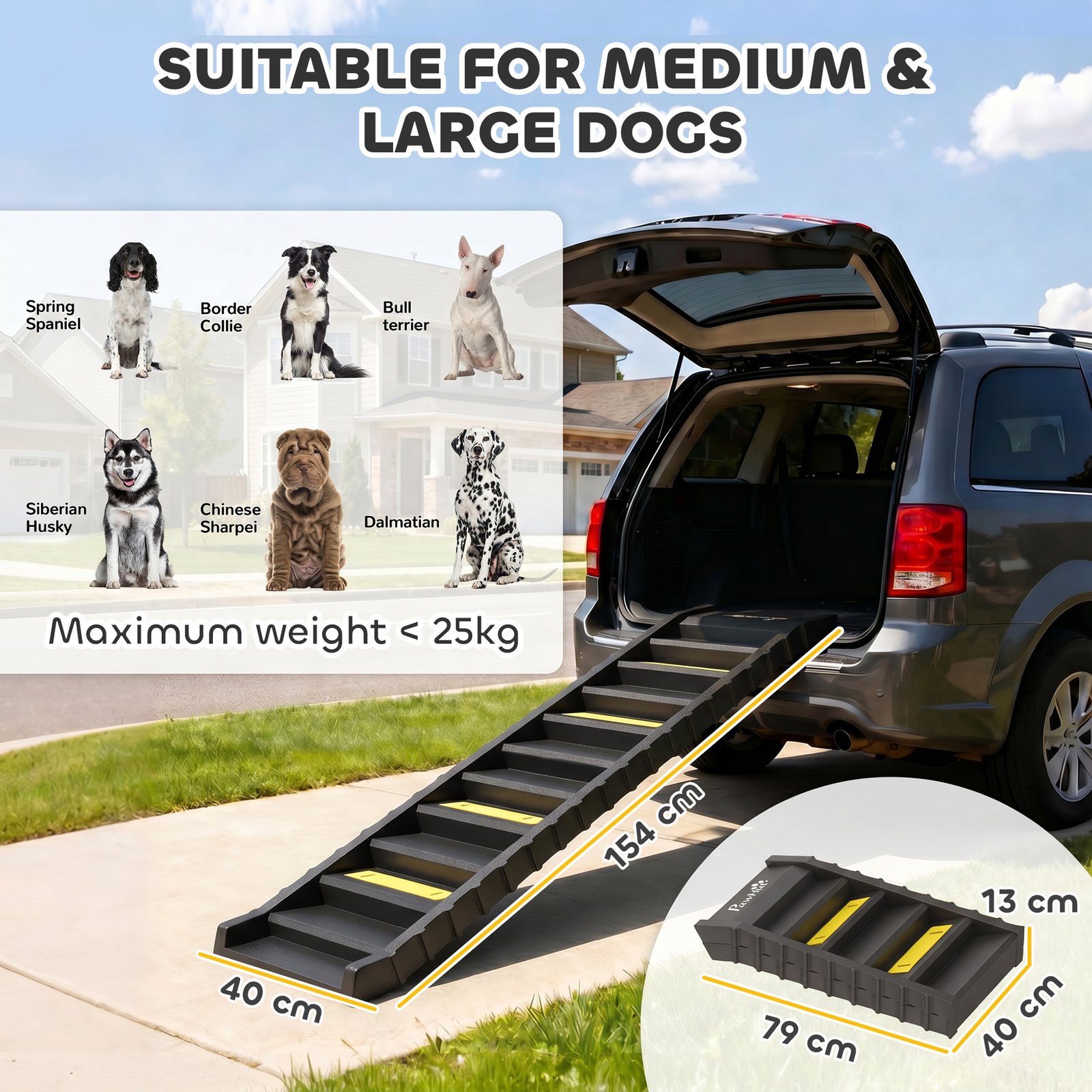 Dog Car Ramp with Anti-Slip Steps, 10-Steps Pet Stairs for Pets to Access Cars and High Beds, Black
