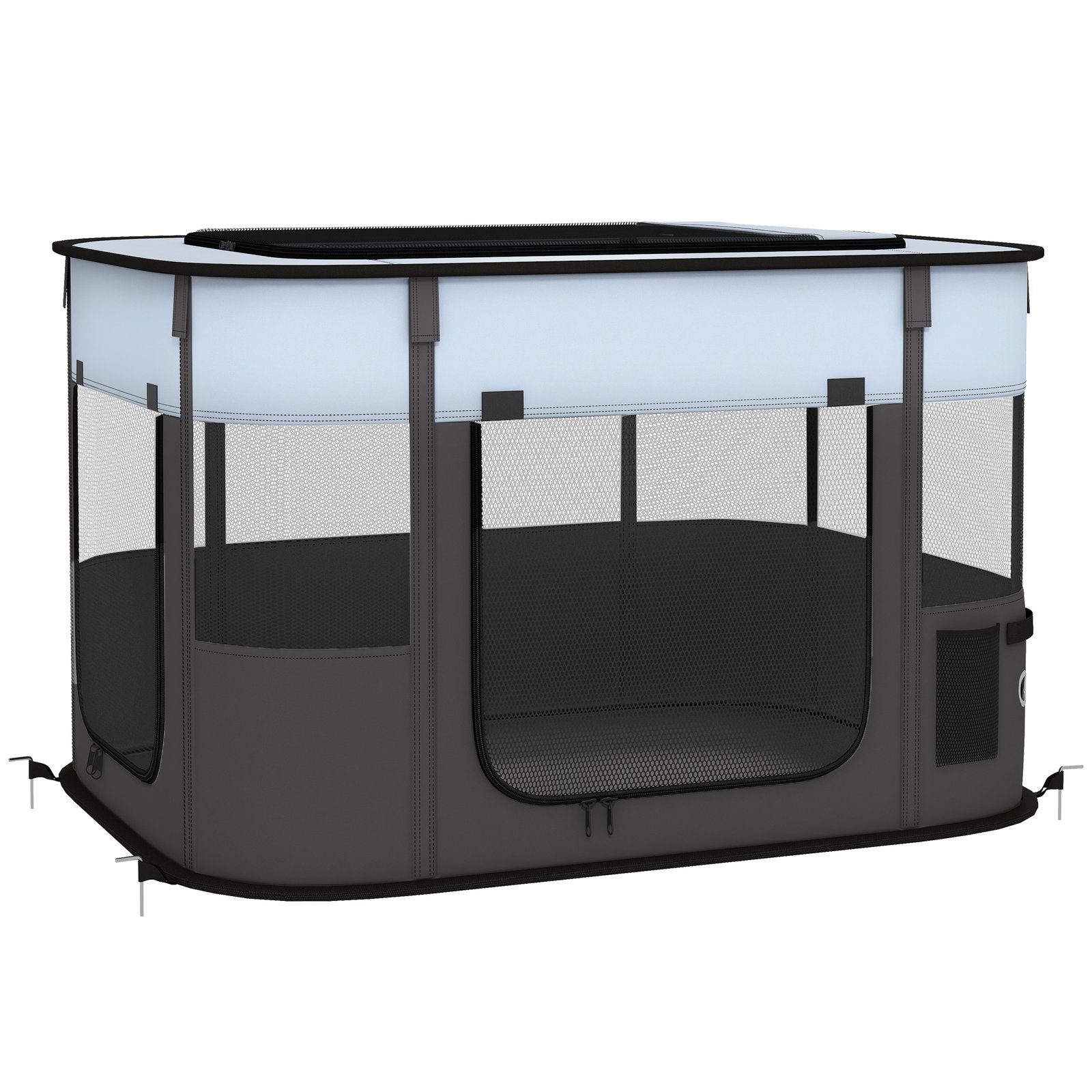 Foldable Dog Pen with Storage Bag for Indoor/Outdoor Use, Portable Pet playpen, with Ground Stakes - Grey