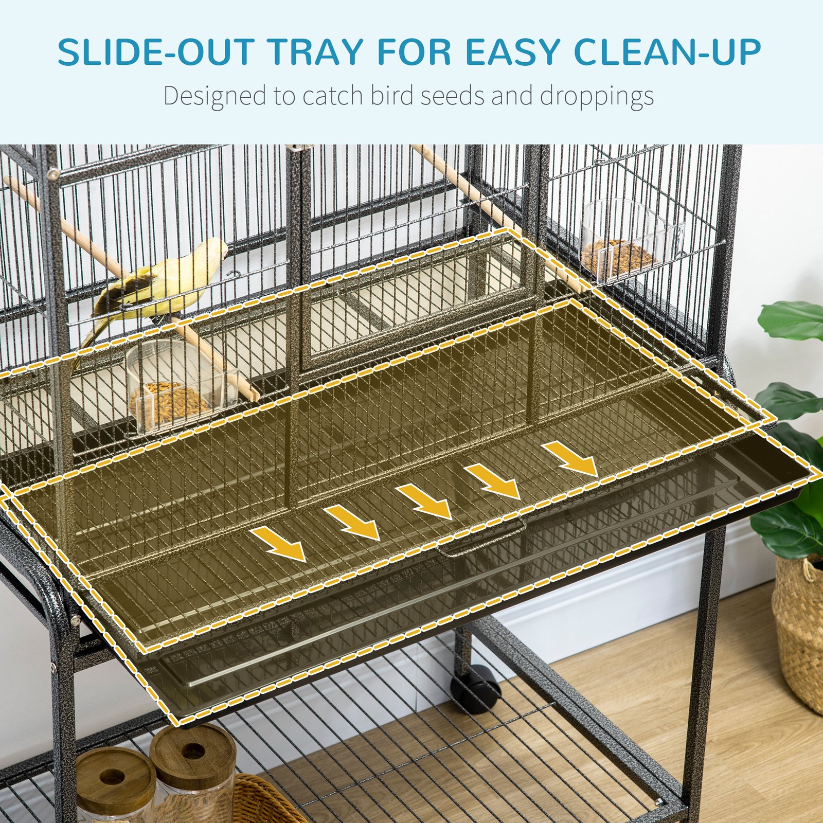 Large Bird Cage Budgie Cage with Stand, Storage Shelf, Wood Perch for Parrot, 81 x 48 x 162.5 cm, Black
