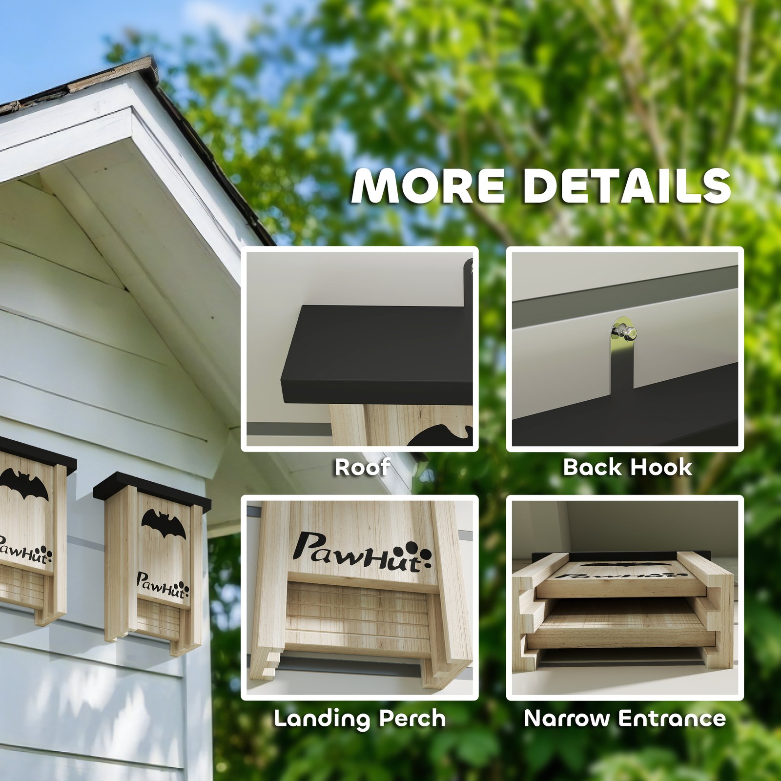 3PCs Wooden Bat Boxes, Bat Houses Designed to Attract Bats & Easy to Hang for Outdoor, Garden, Farm, 18 x 6 x 22.5 cm - Image 6