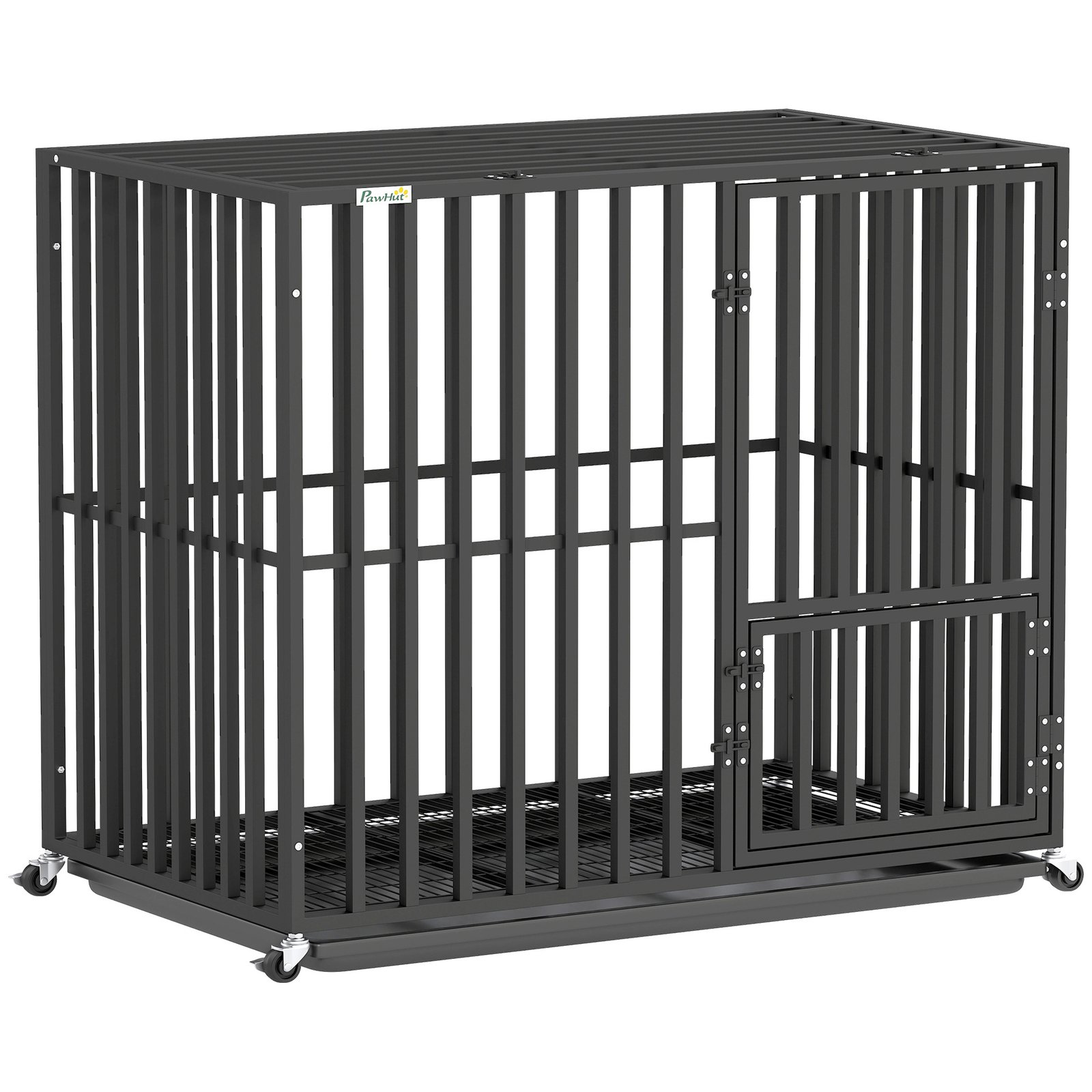 Heavy Duty Dog Crate, Dog Cage with Wheels for Small Medium Breeds, Metal Pet Kennel with Removable Tray
