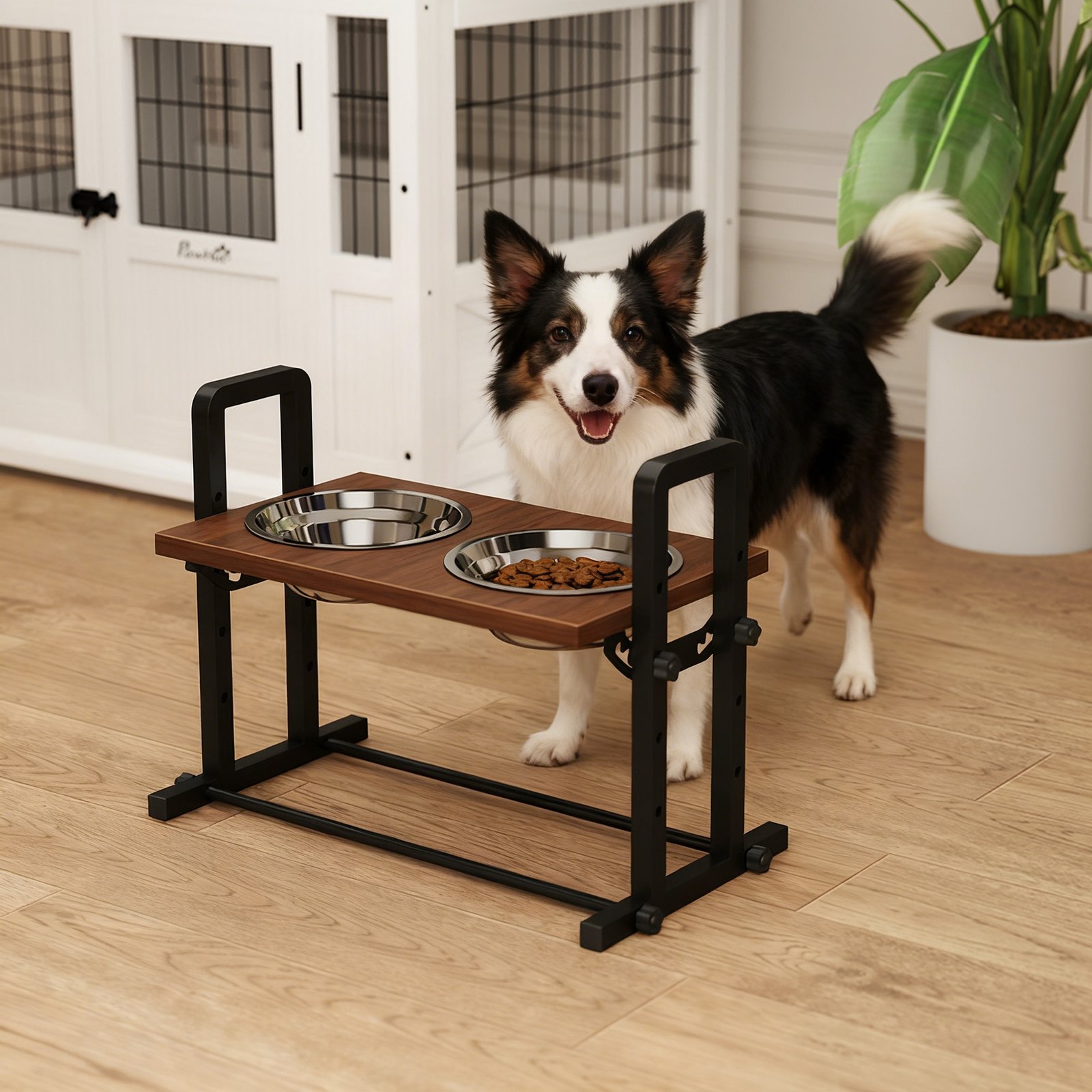 Raised Dog Bowls with Stand, 4 Heights Adjustable Pet Feeder with 3 Adjustable Angles for Small, Medium & Large Breeds, Brown