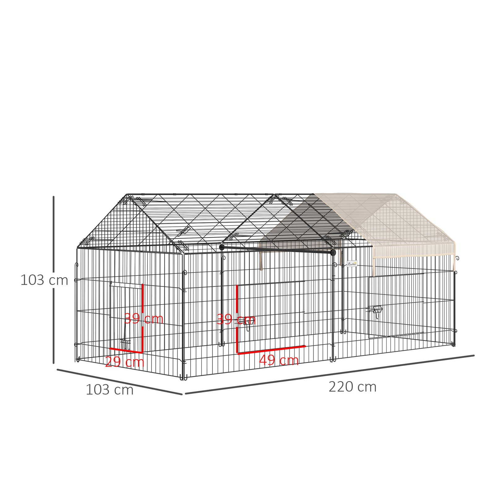 Metal Rabbit Run Playpen, Guinea Pig Cage, 220 x 103 x 103cm, Beige