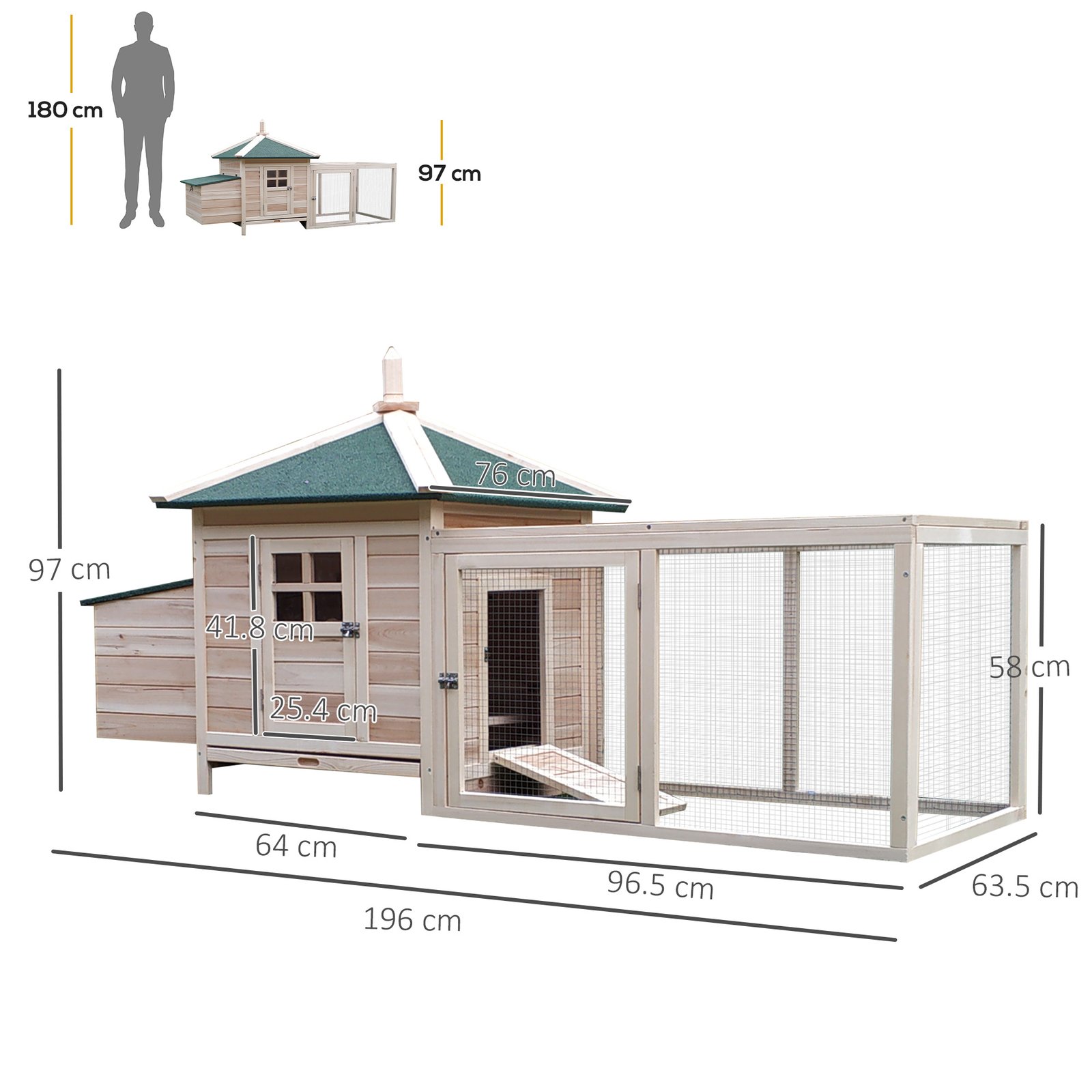 Chicken Coop, Small Animal Pet Cage with Nesting Box, Outdoor Hen House with Run, Wooden