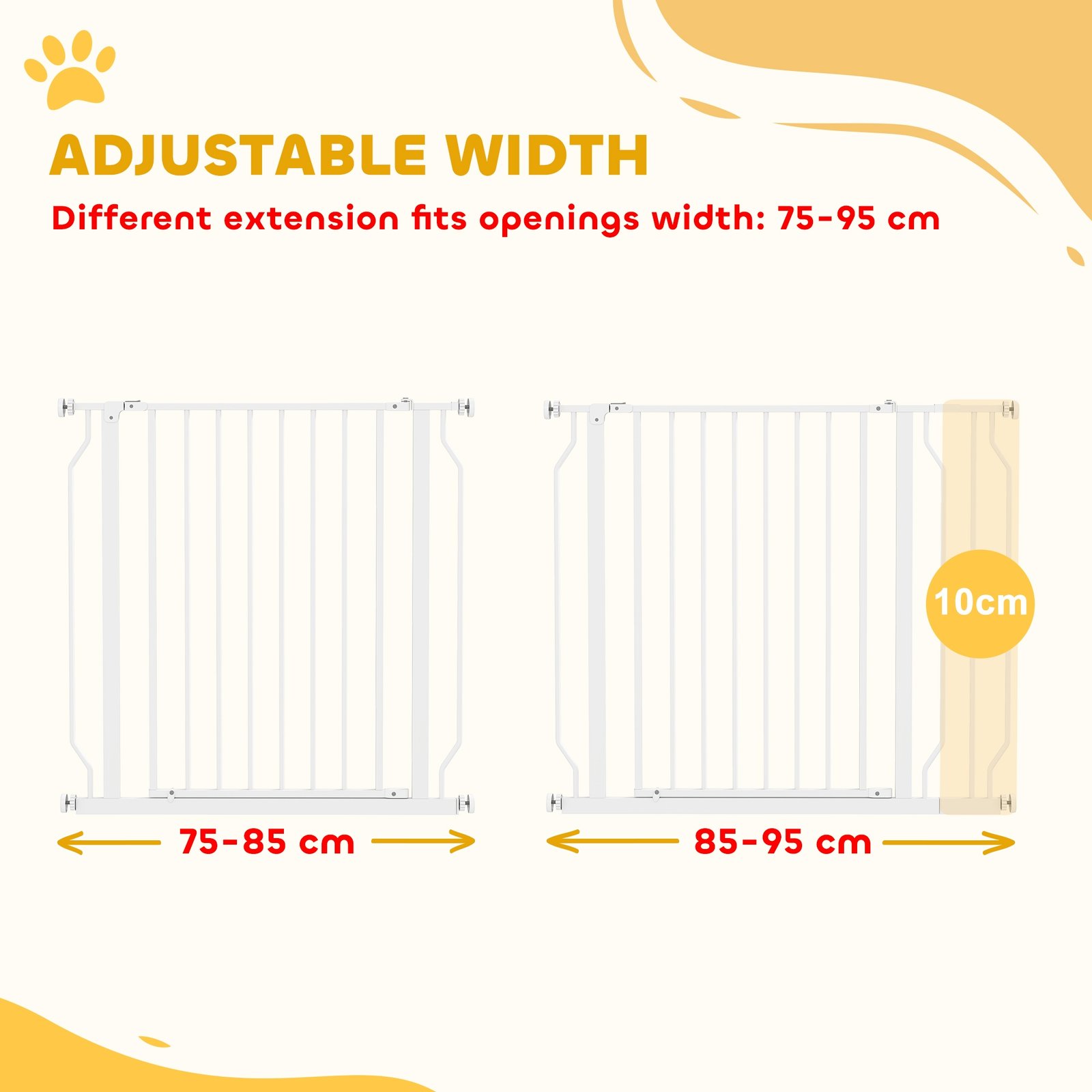 Wide Dog Safety Gate, with Door Pressure, for Doorways, Hallways, Staircases - White