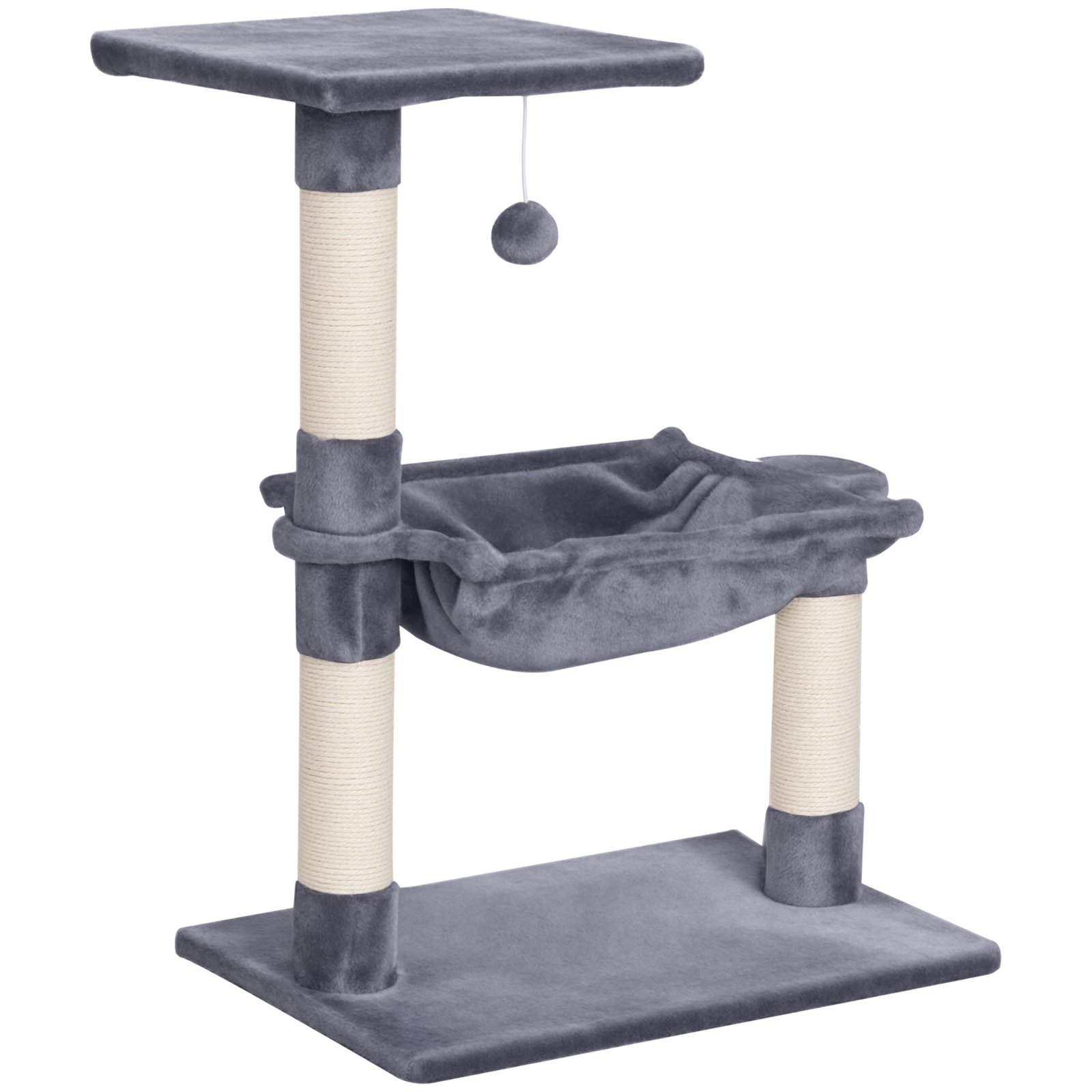 Cat Scratch Post with Bed Cat Tree for Indoor Cats Sisal Scratching Posts Hammock Kitty Activity Centre Grey