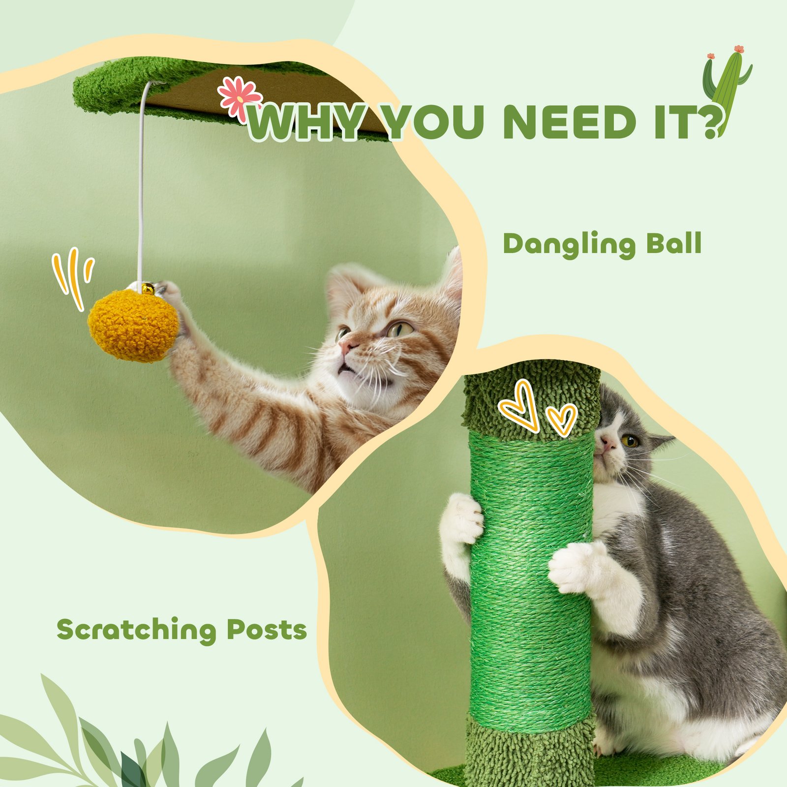 230-275cm Floor-to-Ceiling Adjustable Cat Tree with Scratching Posts, Hammock - Image 8