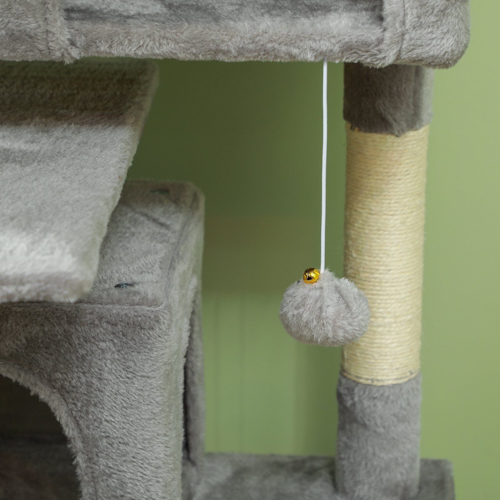 138cm Cat Tree, Multi-Level Cat Tower with Scratching Posts and Pad, Bed, Condos, Platforms, Toy Balls, Light Grey