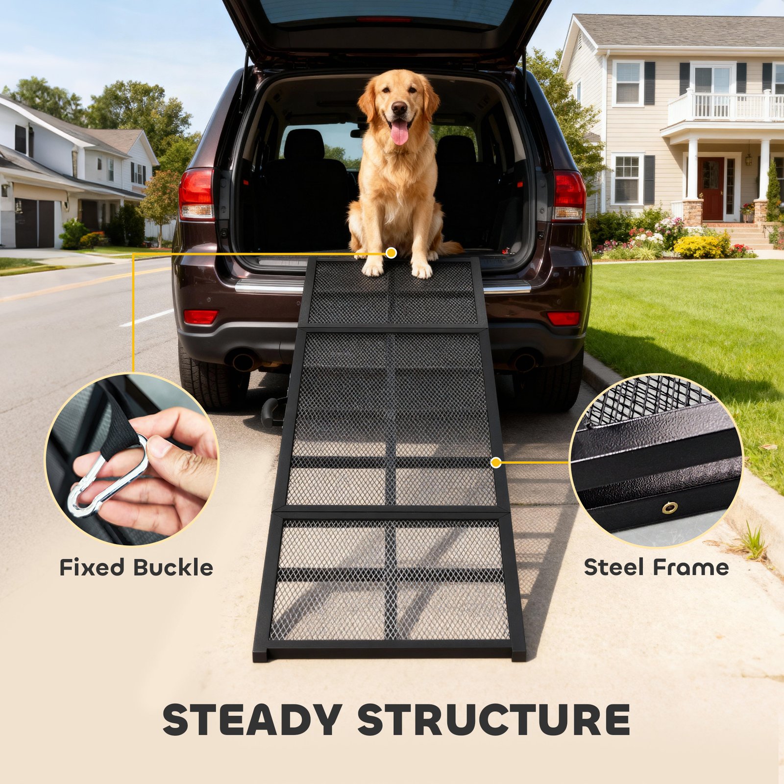 191 x 50cm Dog Ramp for Car, Extra Long Pet Stairs with Non-Slip Surface, for Large Dogs, Black