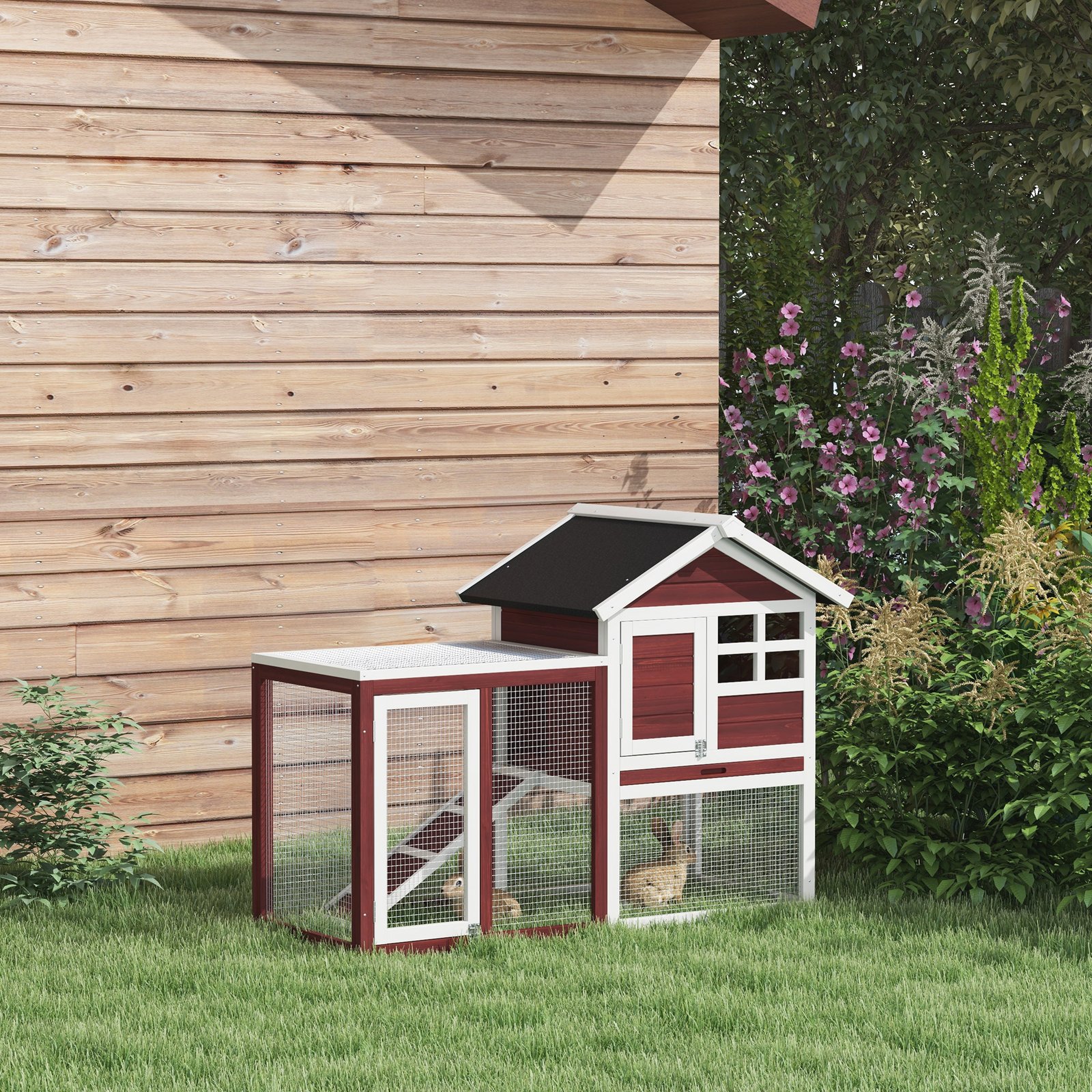 Rabbit Hutch Outdoor Wooden Guinea Pig Hutch Rabbit Run Bunny Cage Small Animal House Pull-Out Tray, Brown, 124 x 63 x 93 cm - Image 9