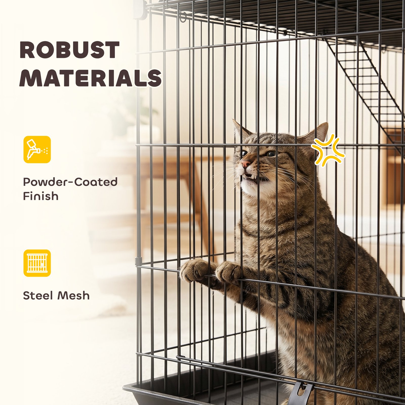 3-Tier Large Cat Cage Indoor, Detachable Metal Wire Kennel with Hammock, Platforms, Tray and Cushions for 1-2 Kittens - Image 5