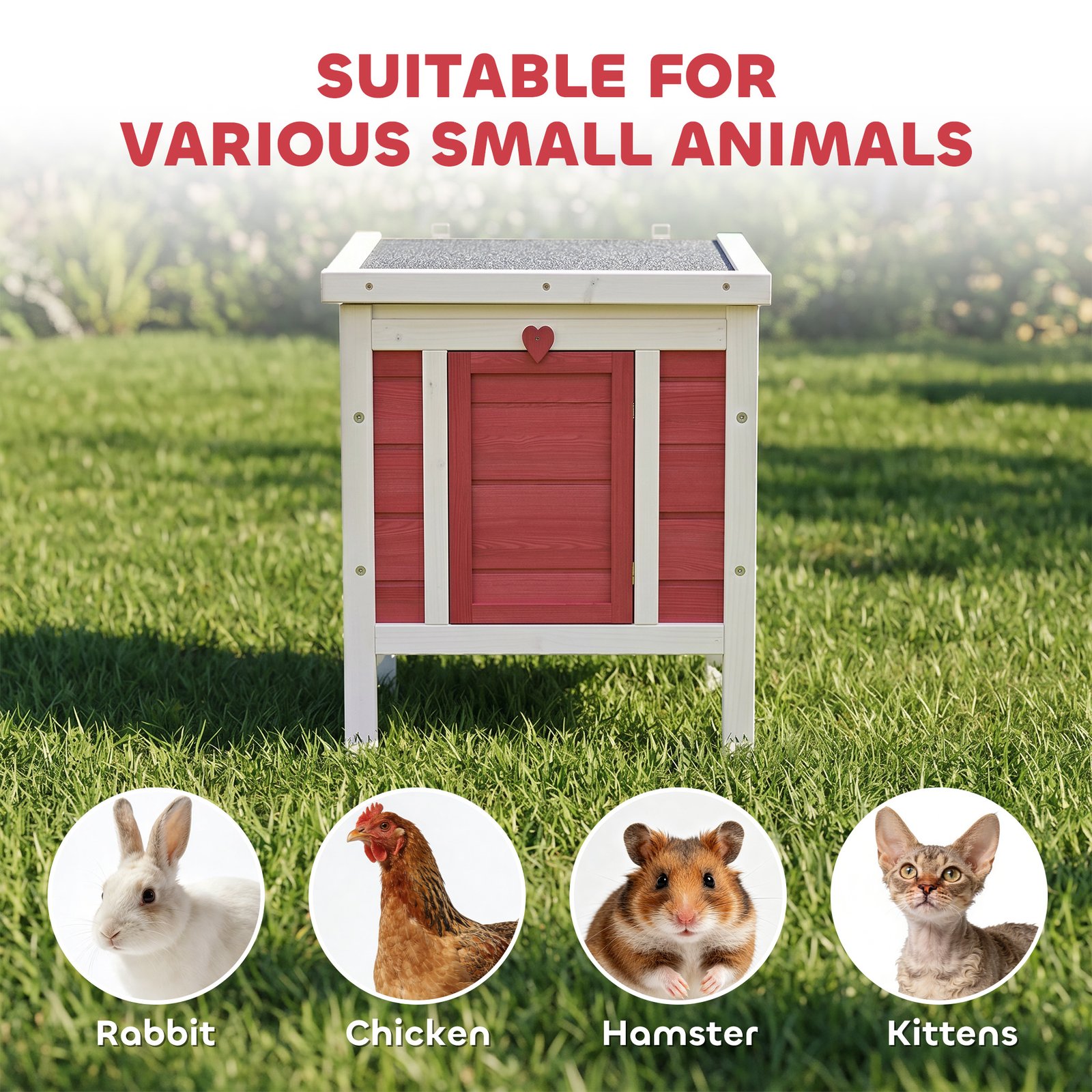 Wooden Rabbit Hutch 51 x 42 x 43 cm, Red - Image 6