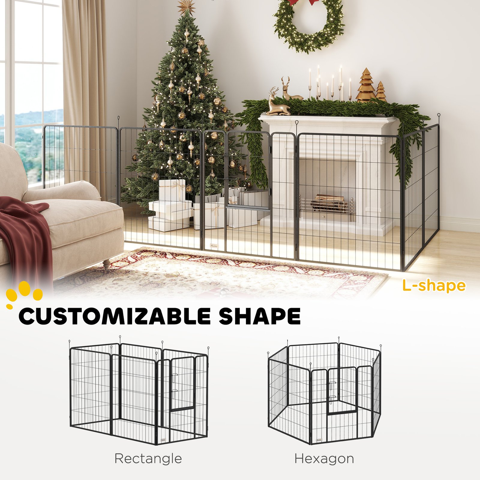 6 Panels Dog Playpen, Portable Detachable Puppy Pen with Door, for Large Dogs, 100cm High, Black - Image 4