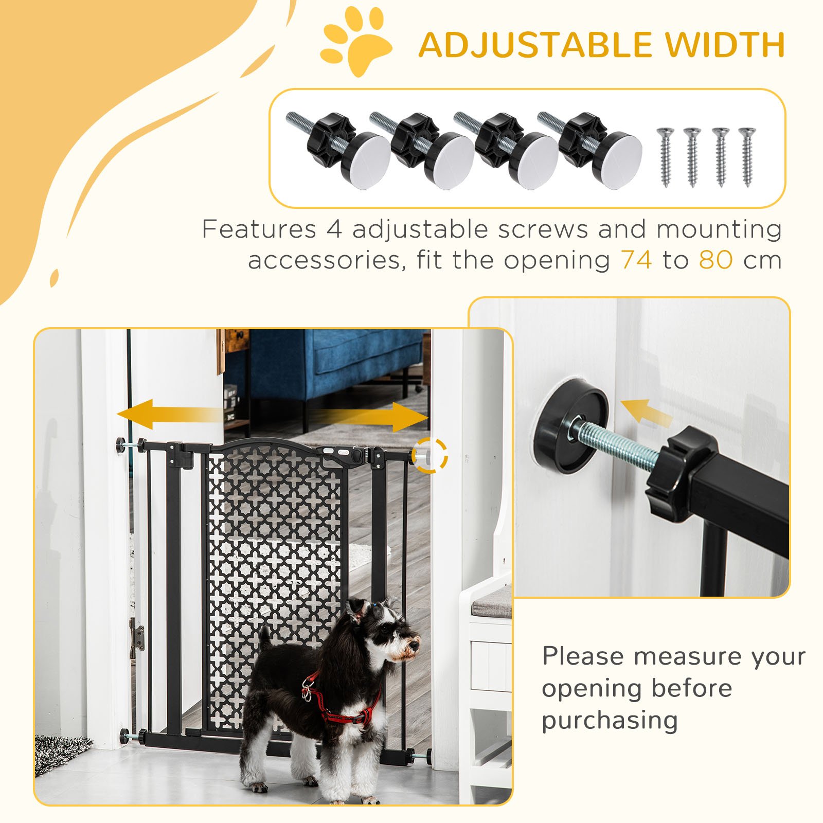 74-80 cm Pressure Fit Safety Gate for Doorways and Staircases, Dog Gate, Pet Barrier for Hallways with Auto Close, Double Locking - Image 6