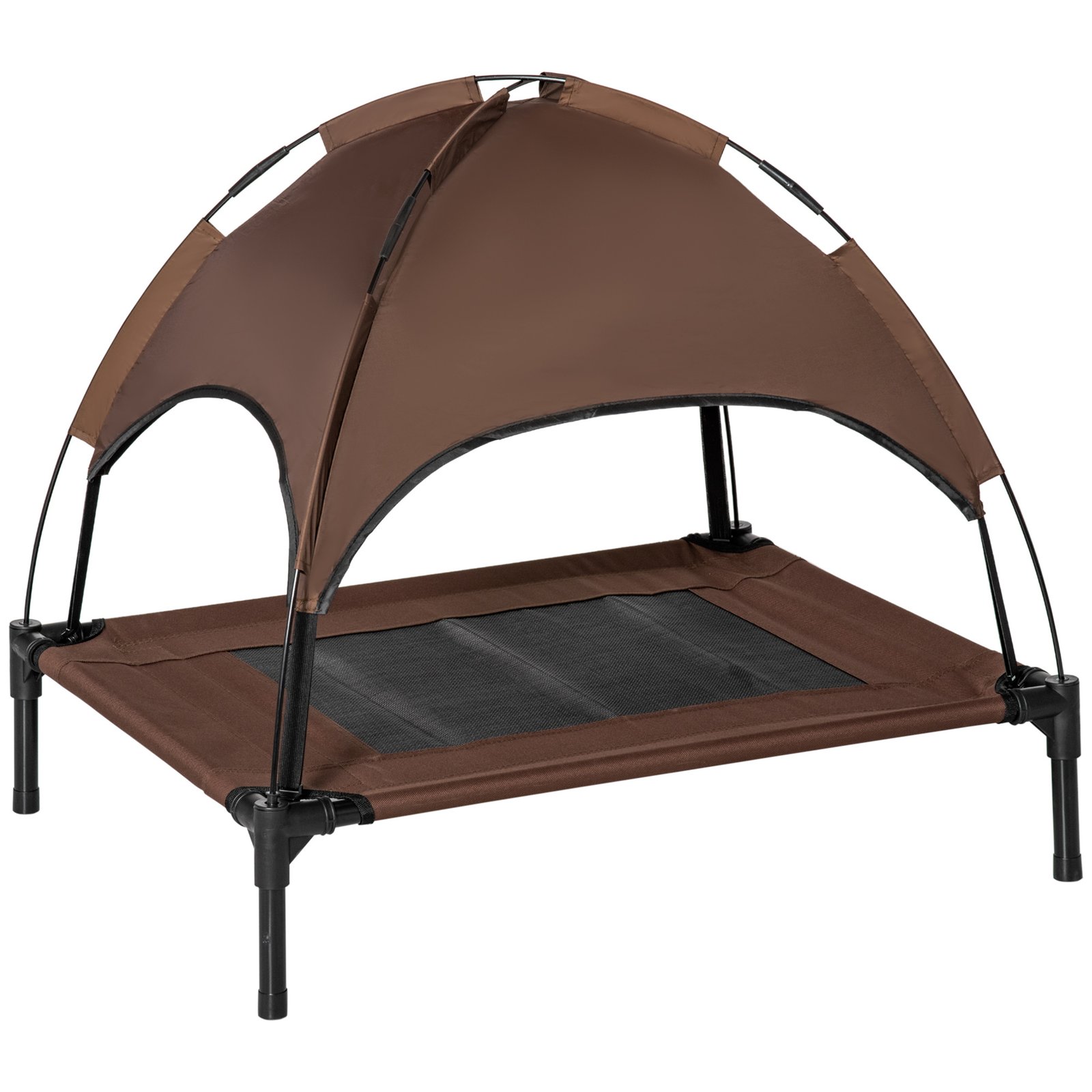 Outdoor Dog Bed with Removable Canopy, Portable Raised Dog Bed for Camping, Garden & Beach, Water-Resistant UV-Protection Mesh Pet Cot Sun Lounger, for Medium Pets, 76 x 61 x 73 cm, Brown